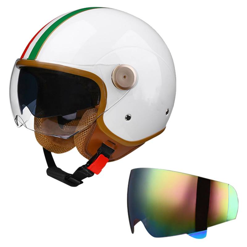 DriveNova Jethelm mit Doppelvisier, Retro Helm Motorrad Halbhelme Roller Helm Fashionhelm für Herren und Damen, DOT/ECE-Zertifizierung Jet Helm mit Visier Halbschalenhelm Chopper Helm von DriveNova