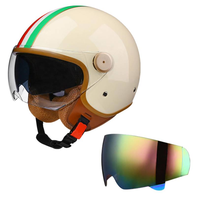 DriveNova Jethelm mit Doppelvisier, Retro Helm Motorrad Halbhelme Roller Helm Fashionhelm für Herren und Damen, DOT/ECE-Zertifizierung Jet Helm mit Visier Halbschalenhelm Chopper Helm von DriveNova