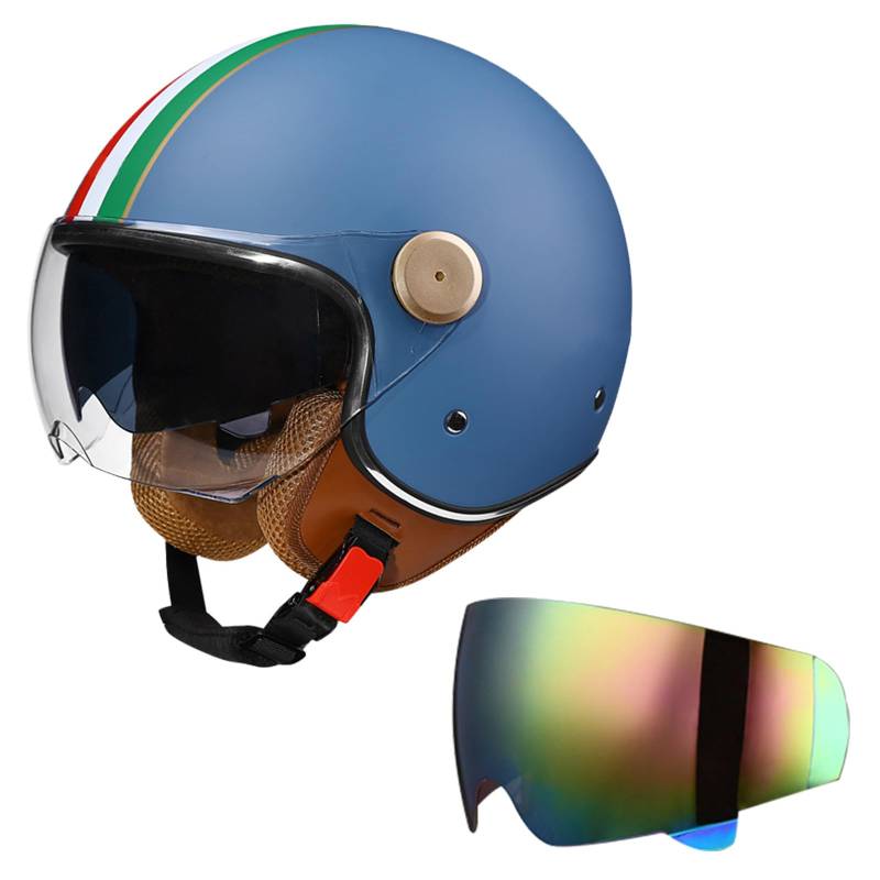 DriveNova Jethelm mit Doppelvisier, Retro Helm Motorrad Halbhelme Roller Helm Fashionhelm für Herren und Damen, DOT/ECE-Zertifizierung Jet Helm mit Visier Halbschalenhelm Chopper Helm von DriveNova