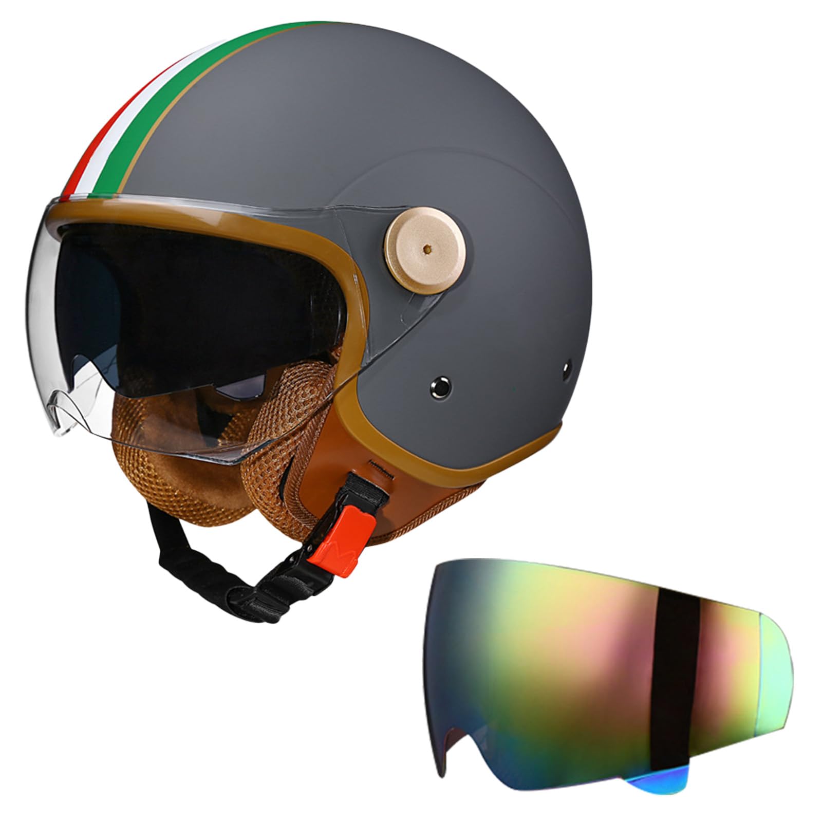 DriveNova Jethelm mit Doppelvisier, Retro Helm Motorrad Halbhelme Roller Helm Fashionhelm für Herren und Damen, DOT/ECE-Zertifizierung Jet Helm mit Visier Halbschalenhelm Chopper Helm DriveNova Jethelm mit Doppelvisier, Retro Helm Motorrad Halbhelme Roller Helm Fashionhelm für Herren und Damen, DOT/ECE-Zertifizierung Jet Helm mit Visier Halbschalenhelm Chopper Helm von DriveNova