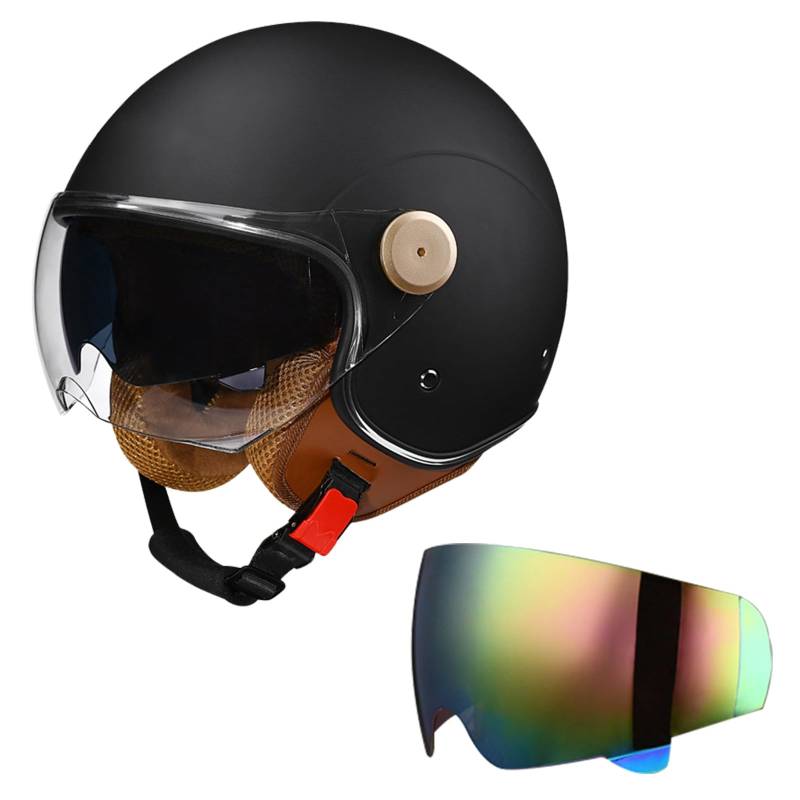 DriveNova Jethelm mit Doppelvisier, Retro Helm Motorrad Halbhelme Roller Helm Fashionhelm für Herren und Damen, DOT/ECE-Zertifizierung Jet Helm mit Visier Halbschalenhelm Chopper Helm von DriveNova