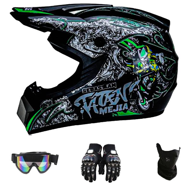 DriveNova Motocross MTB Helm Fullface mit Handschuhe Maske Brille, Erwachsener Motorrad Downhill Full Face Helm Downhill Motorradhelm Kinder ATV Motorradhelm Road Helm DOT Zertifiziert von DriveNova