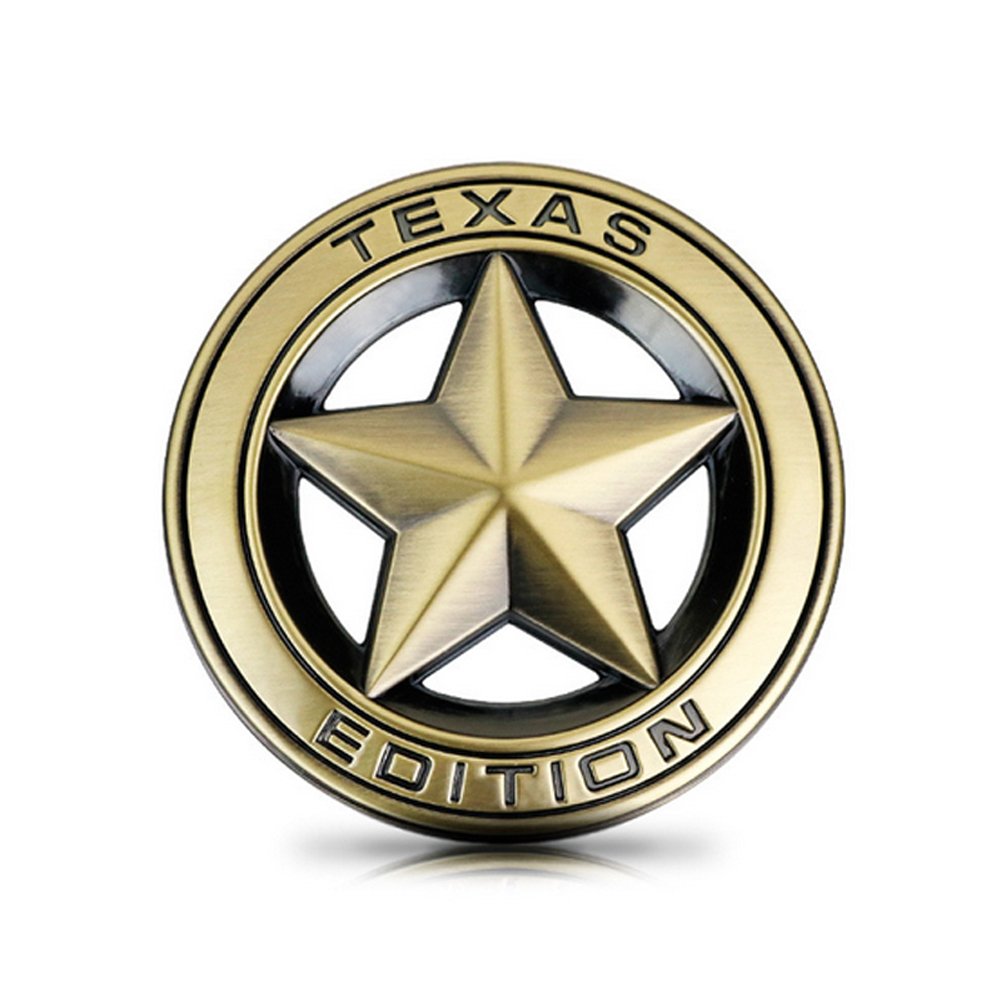 DSYCAR Durchmesser 3 "3D Metall TEXAS EDITION Stern Auto Emblem Bagde Aufkleber Decals für Universal Autos Motorrad Auto Styling Dekorative Zubehör (Gold) von Dsycar