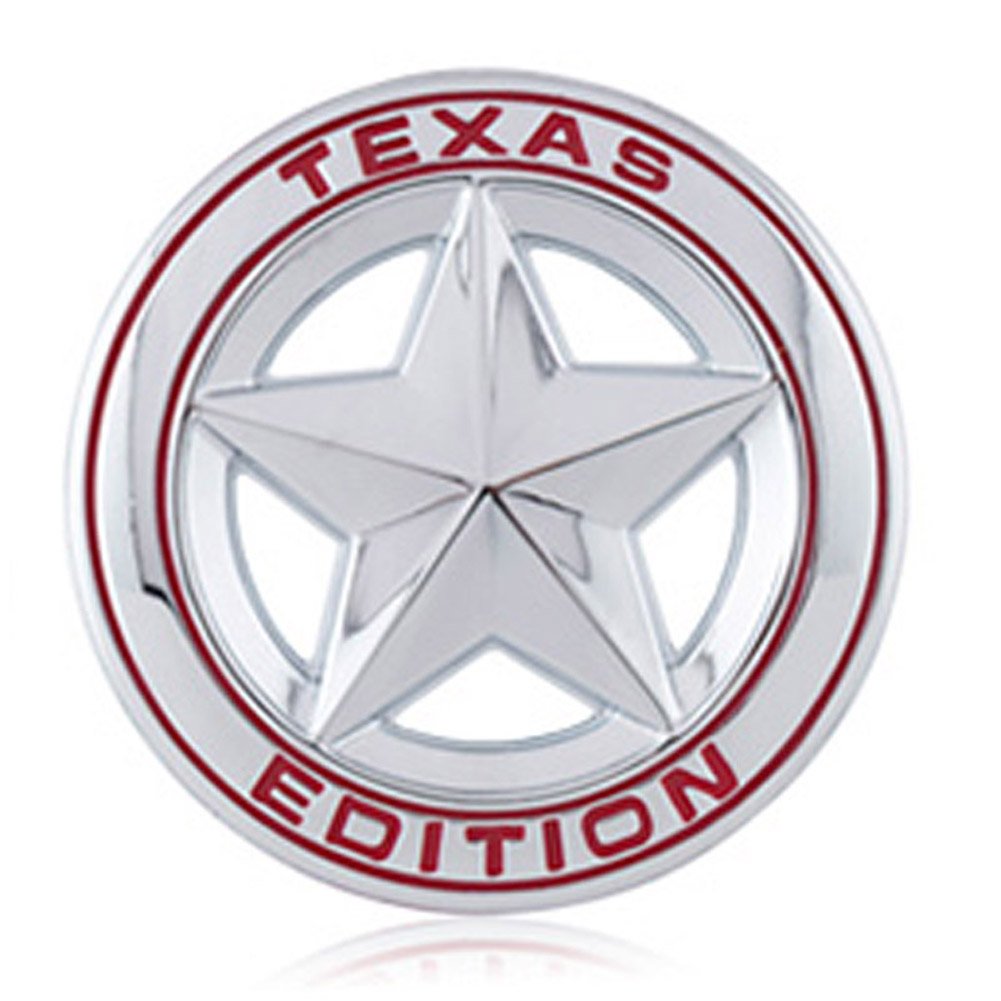 DSYCAR Durchmesser 3 "3D Metall TEXAS EDITION Stern Auto Emblem Bagde Aufkleber Decals für Universal Autos Motorrad Auto Styling Dekorative Zubehör (Silber Rot) von Dsycar