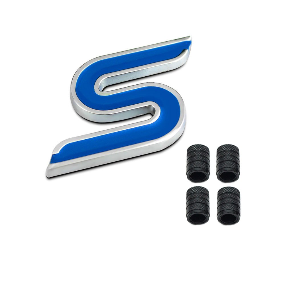 Dsycar 3D Metall S Logo Auto Abzeichen Emblem Aufkleber + 4 Stücke Rändelte Stil Mit Kunststoff Kern Ventilkappen für Universal Car Styling Dekorative Zubehör (#1) von Dsycar