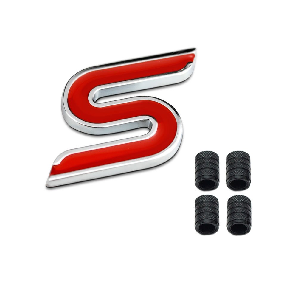 Dsycar 3D Metall S Logo Auto Abzeichen Emblem Aufkleber + 4 Stücke Rändelte Stil Mit Kunststoff Kern Ventilkappen für Universal Car Styling Dekorative Zubehör (#2) von Dsycar