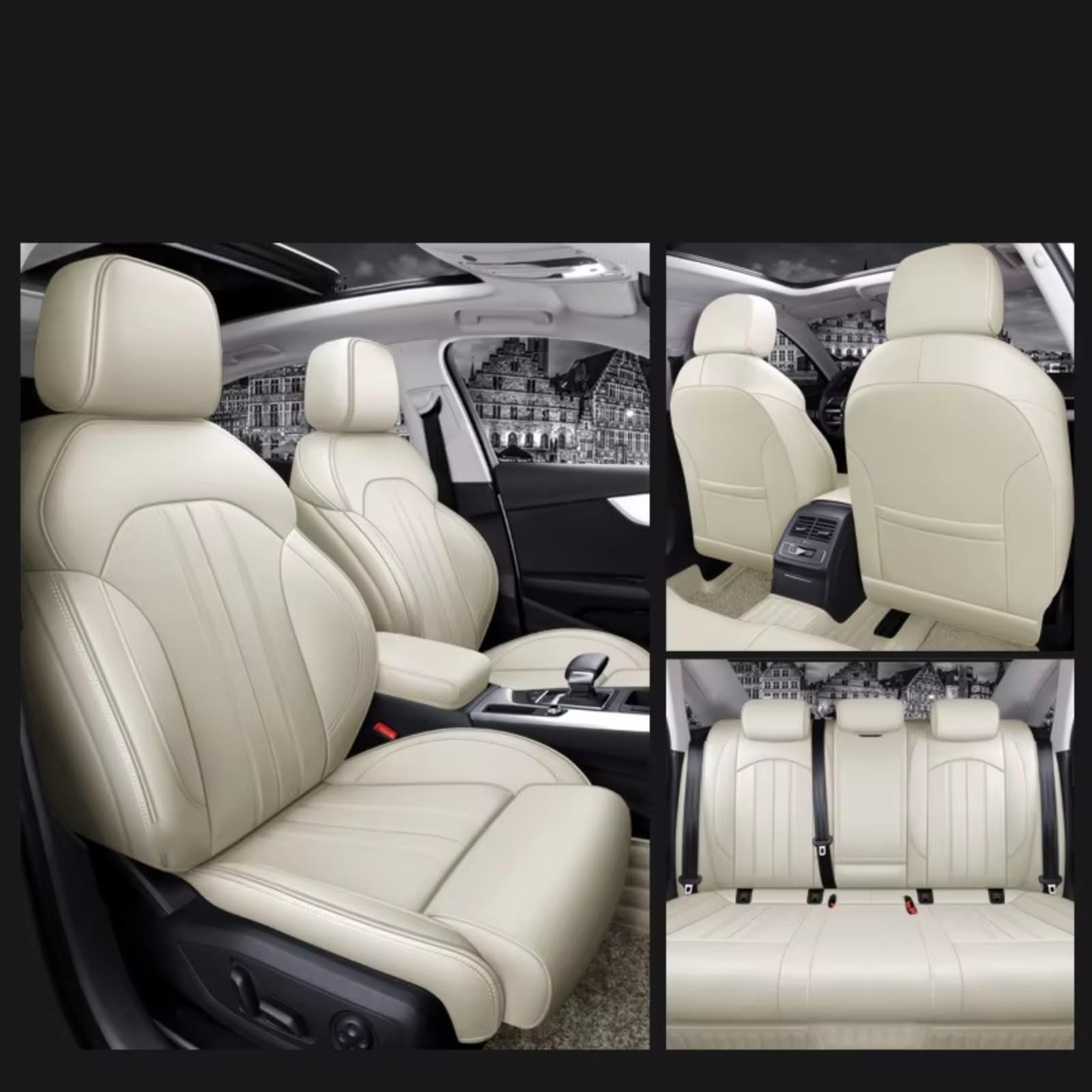 Für A4 A6 A3 Q5 Q7 TT A7 Q3 Autositzbezüge Kompletter Satz Mittelperforiert Echtes Leder Auto Sitzbezüge(A Beige) von Dtbdfak