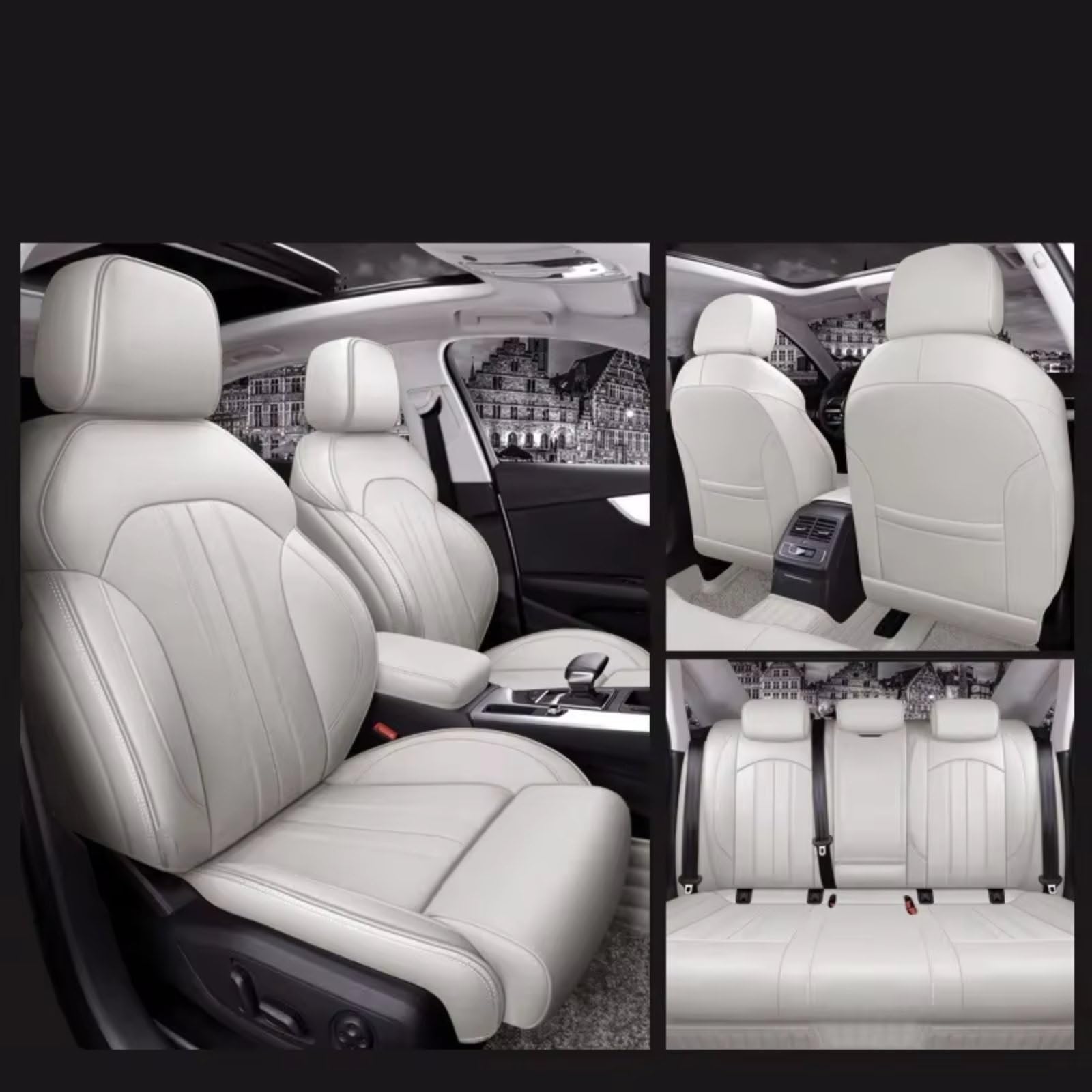Für A4 A6 A3 Q5 Q7 TT A7 Q3 Autositzbezüge Kompletter Satz Mittelperforiert Echtes Leder Auto Sitzbezüge(B Ivory White) von Dtbdfak