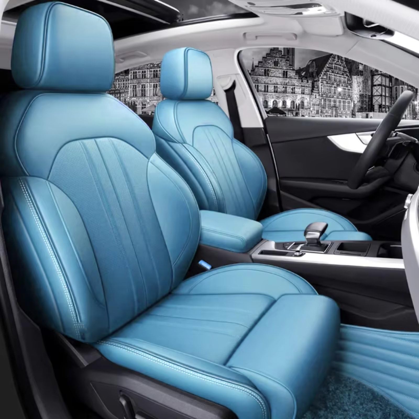 Für A4 A6 A3 Q5 Q7 TT A7 Q3 Autositzbezüge Kompletter Satz Mittelperforiert Echtes Leder Auto Sitzbezüge(C Light Blue) von Dtbdfak