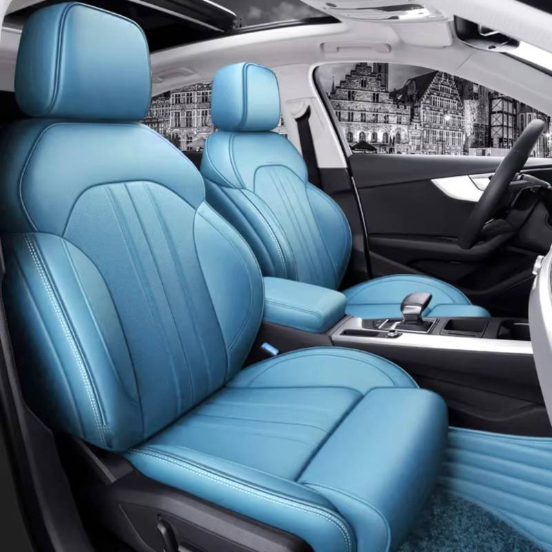 Für A4 A6 A3 Q5 Q7 TT A7 Q3 Autositzbezüge Kompletter Satz Mittelperforiert Echtes Leder Auto Sitzbezüge(C Light Blue) von Dtbdfak