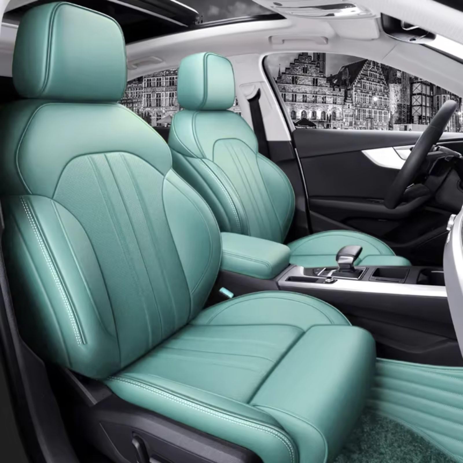 Für A4 A6 A3 Q5 Q7 TT A7 Q3 Autositzbezüge Kompletter Satz Mittelperforiert Echtes Leder Auto Sitzbezüge(D Light Green) von Dtbdfak