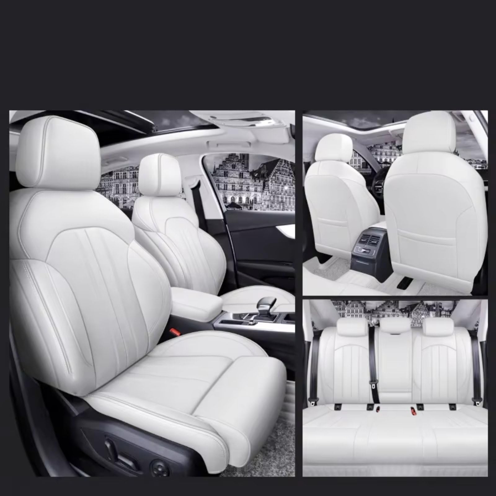Für A4 A6 A3 Q5 Q7 TT A7 Q3 Autositzbezüge Kompletter Satz Mittelperforiert Echtes Leder Auto Sitzbezüge(F Pure White) von Dtbdfak