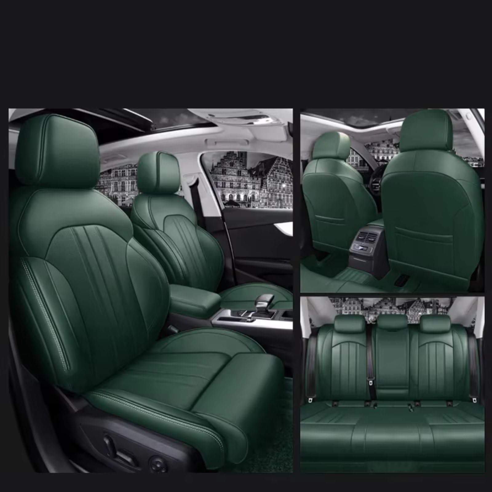 Für A4 A6 A3 Q5 Q7 TT A7 Q3 Autositzbezüge Kompletter Satz Mittelperforiert Echtes Leder Auto Sitzbezüge(G Green) von Dtbdfak