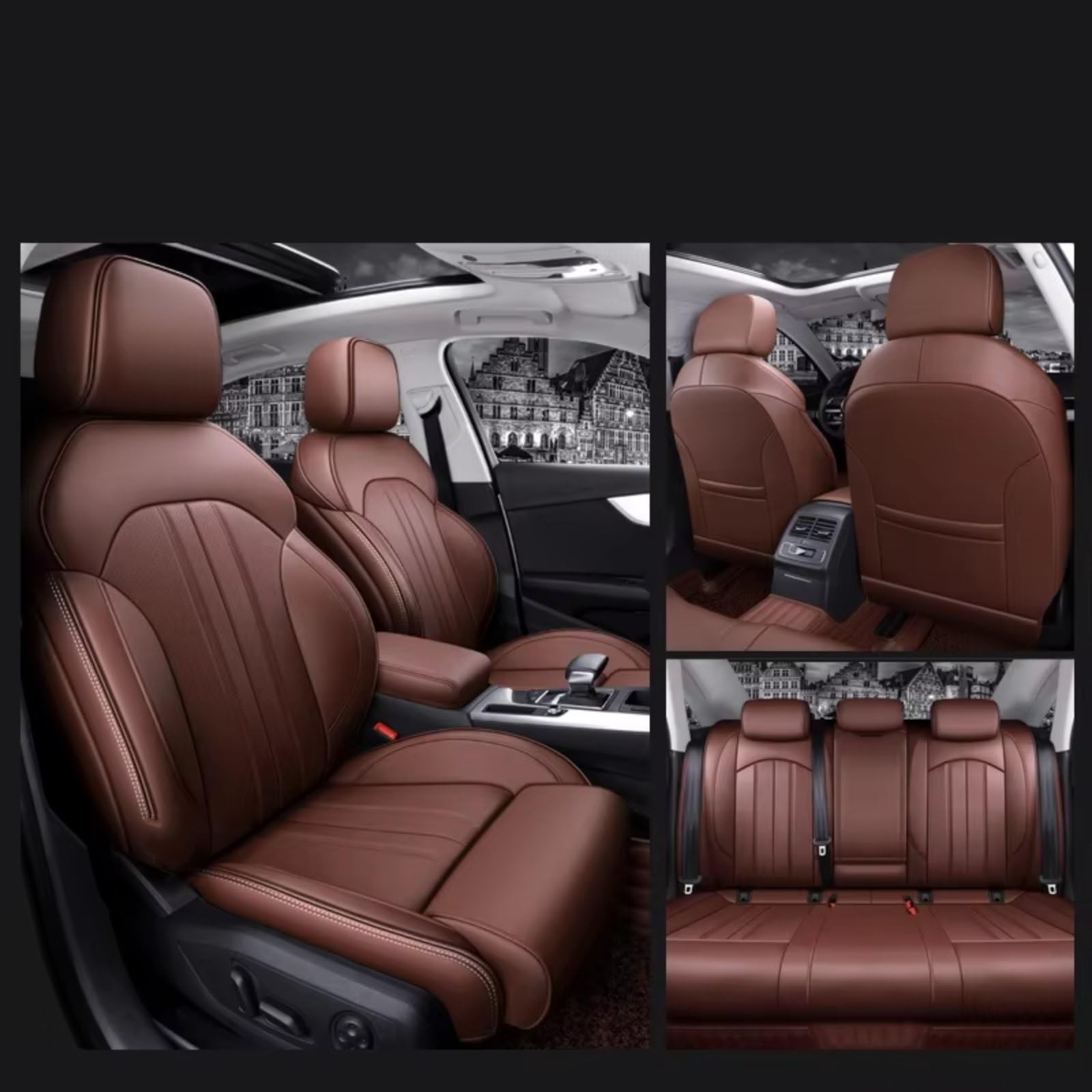 Für A4 A6 A3 Q5 Q7 TT A7 Q3 Autositzbezüge Kompletter Satz Mittelperforiert Echtes Leder Auto Sitzbezüge(I Coffee) von Dtbdfak