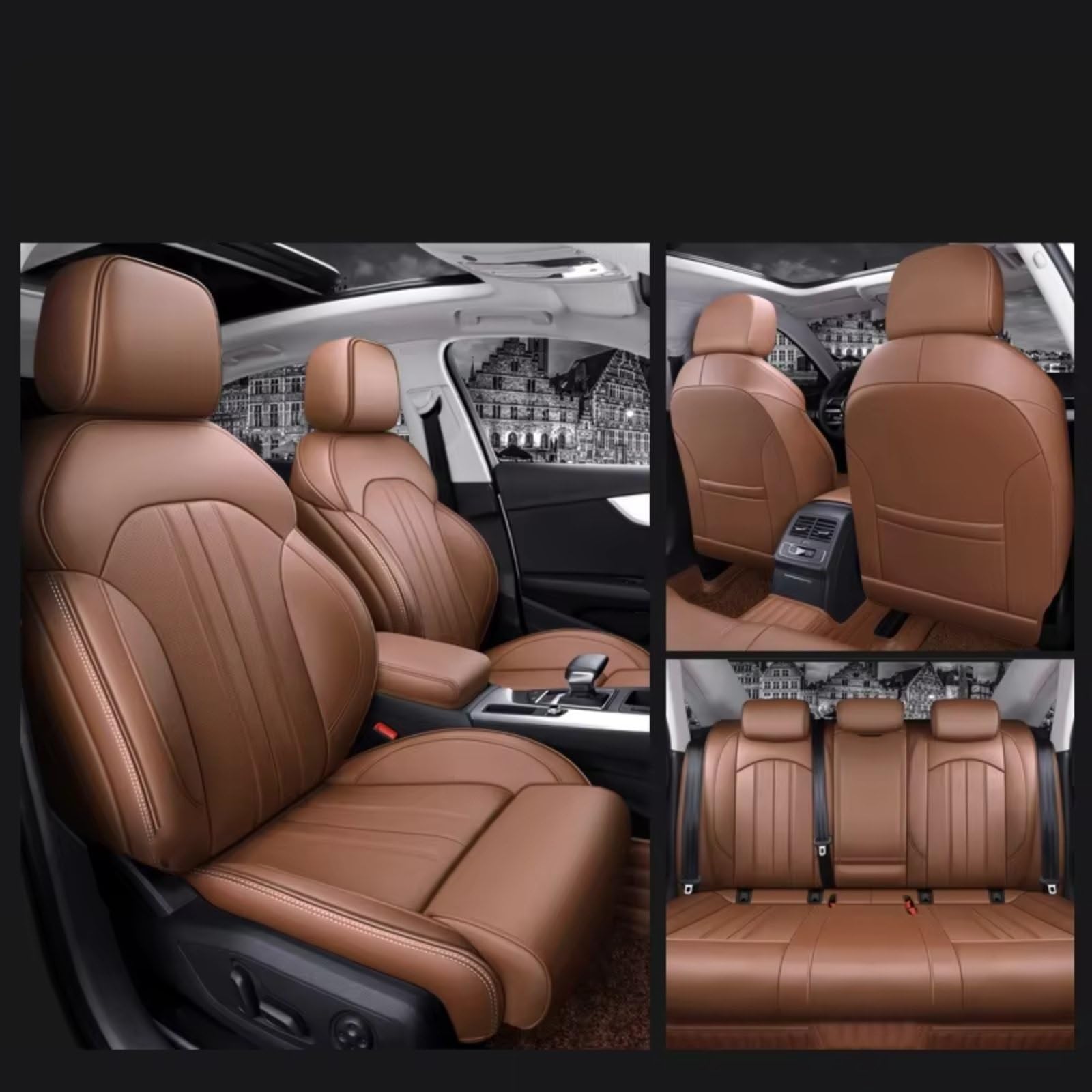Für A4 A6 A3 Q5 Q7 TT A7 Q3 Autositzbezüge Kompletter Satz Mittelperforiert Echtes Leder Auto Sitzbezüge(J Brown) von Dtbdfak
