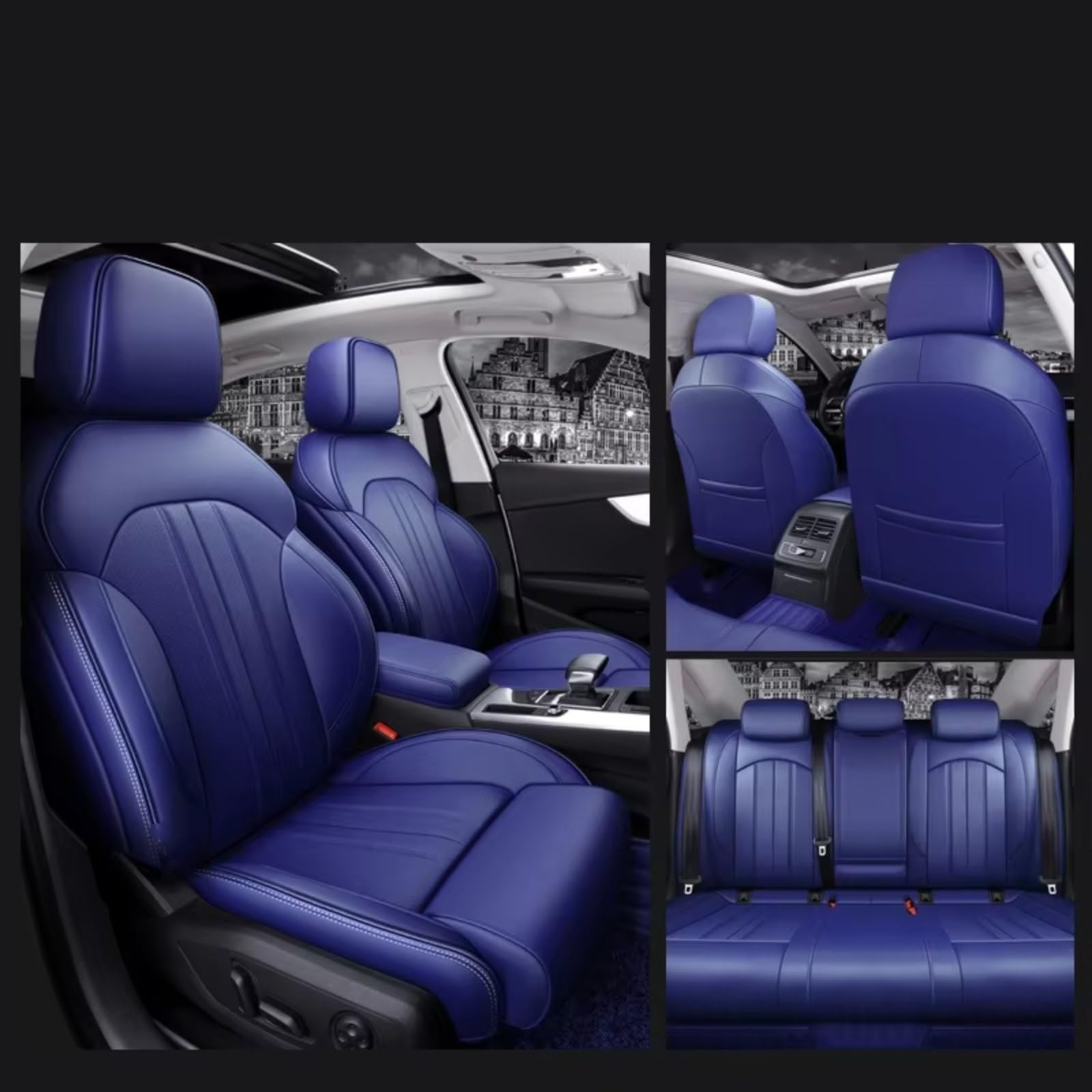 Für A4 A6 A3 Q5 Q7 TT A7 Q3 Autositzbezüge Kompletter Satz Mittelperforiert Echtes Leder Auto Sitzbezüge(K Blue) von Dtbdfak