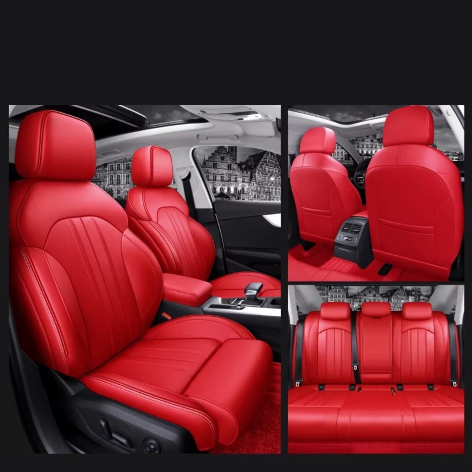 Für A4 A6 A3 Q5 Q7 TT A7 Q3 Autositzbezüge Kompletter Satz Mittelperforiert Echtes Leder Auto Sitzbezüge(N Red) von Dtbdfak