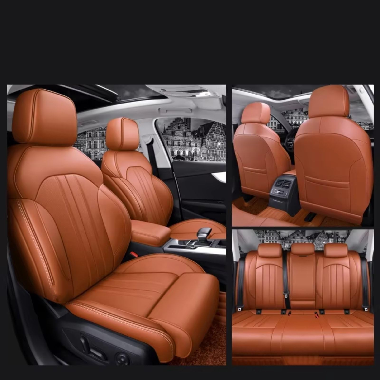 Für A4 A6 A3 Q5 Q7 TT A7 Q3 Autositzbezüge Kompletter Satz Mittelperforiert Echtes Leder Auto Sitzbezüge(O Orange) von Dtbdfak