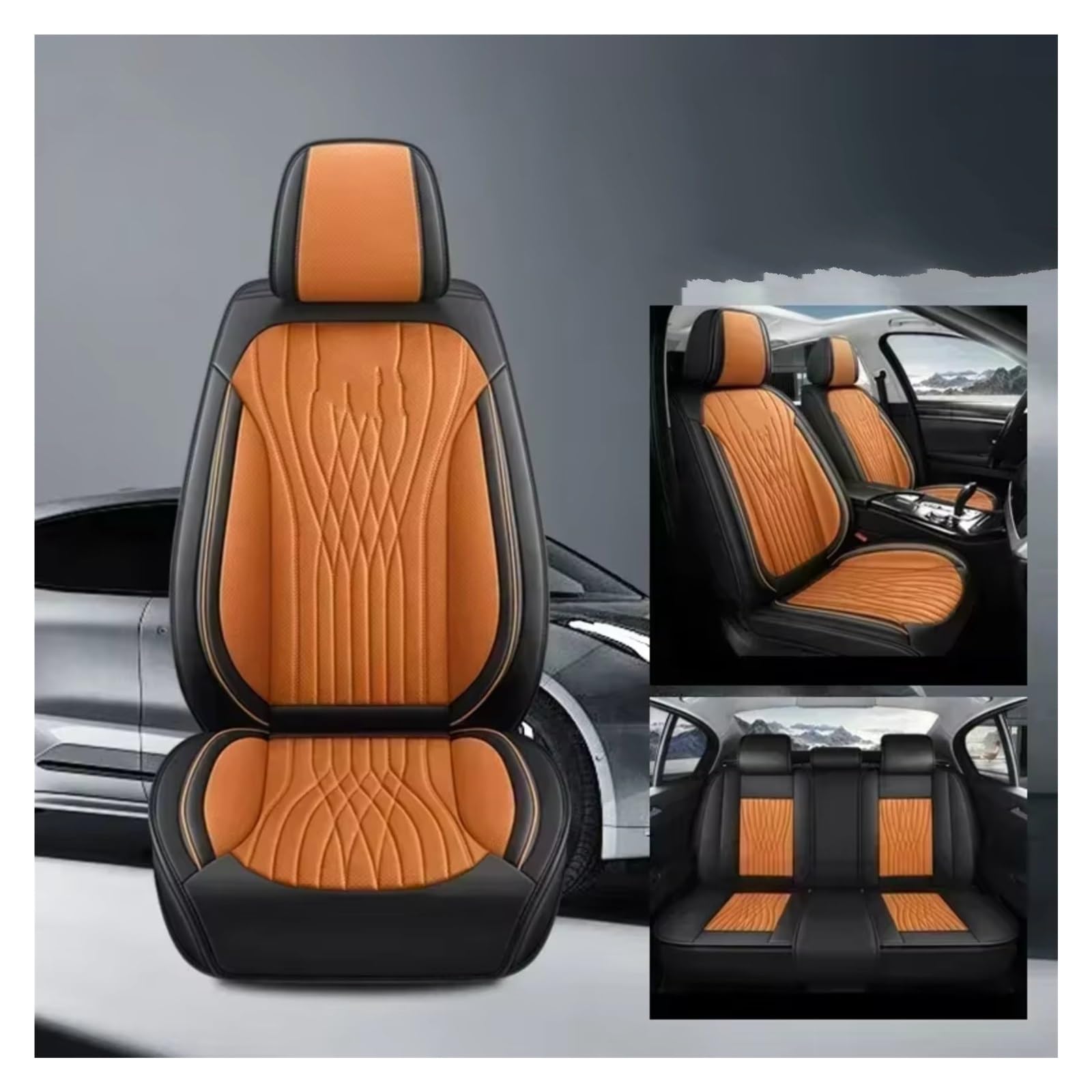 Für Cadillac Für Cts Für ATS CT6 Für XTS Für Escallade XT5 Für SRX Für DTS Vollständige Abdeckung Pu Leder Auto Sitz Abdeckung Auto Sitzbezüge(G Orange 5 Seat) von Dtbdfak