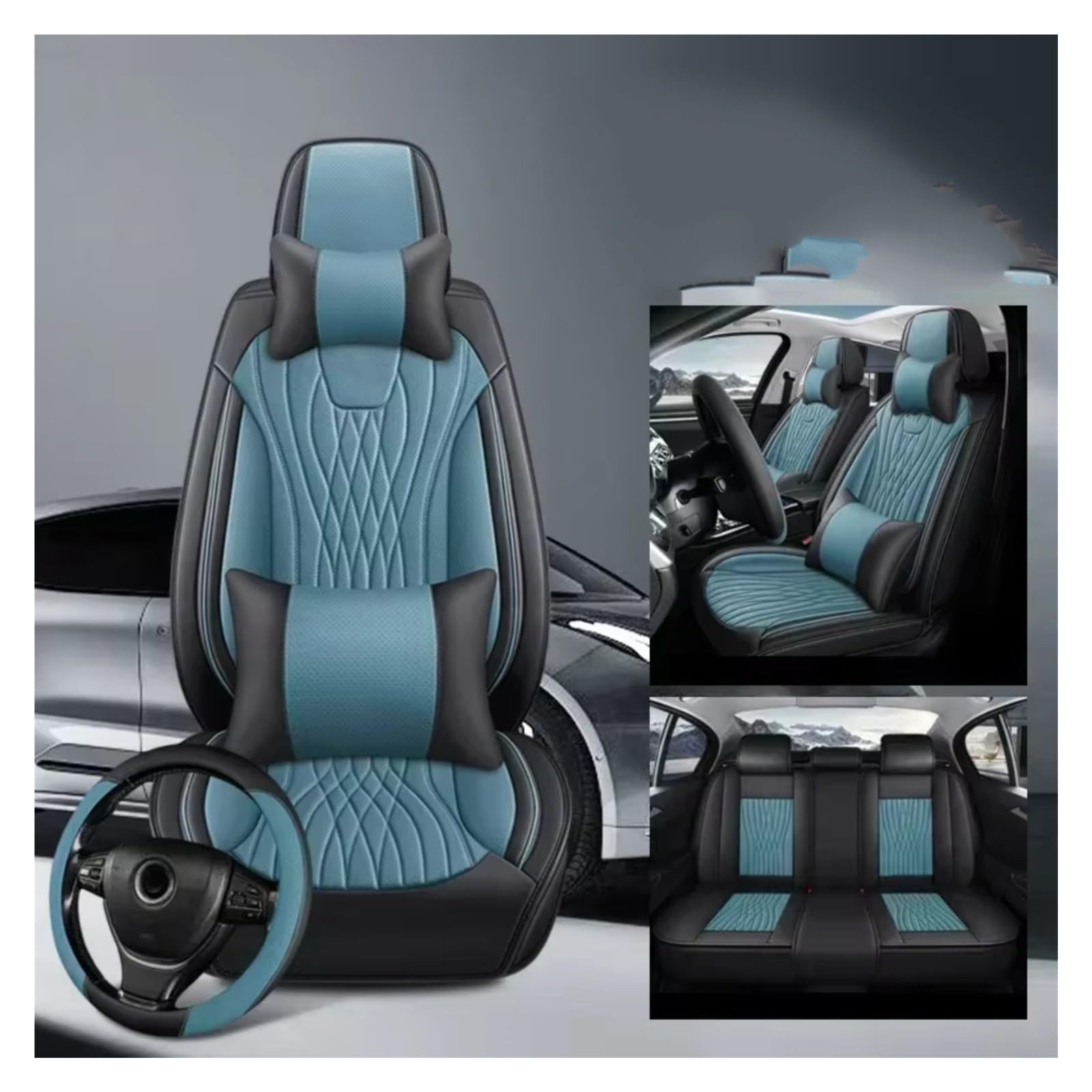 Für Cadillac Für Cts Für ATS CT6 Für XTS Für Escallade XT5 Für SRX Für DTS Vollständige Abdeckung Pu Leder Auto Sitz Abdeckung Auto Sitzbezüge(M Blue 5 Seat) von Dtbdfak