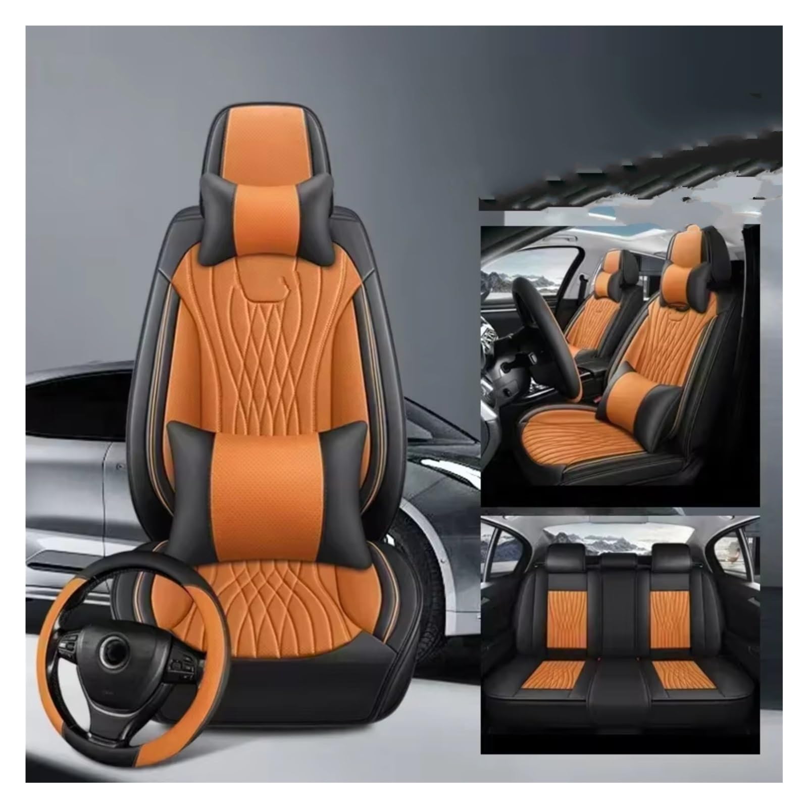 Für Cadillac Für Cts Für ATS CT6 Für XTS Für Escallade XT5 Für SRX Für DTS Vollständige Abdeckung Pu Leder Auto Sitz Abdeckung Auto Sitzbezüge(N Orange 5 Seat) von Dtbdfak