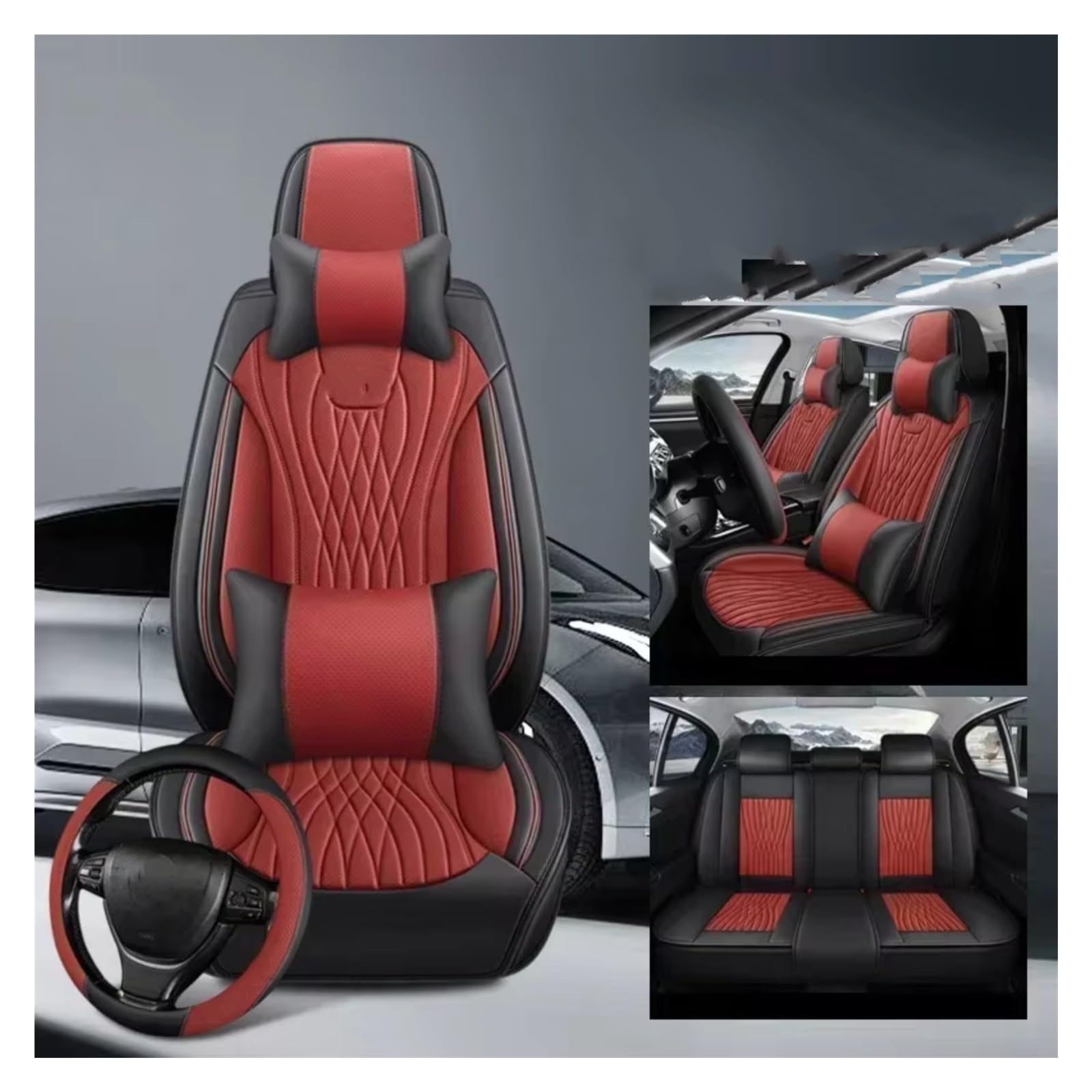 Für Cadillac Für Cts Für ATS CT6 Für XTS Für Escallade XT5 Für SRX Für DTS Vollständige Abdeckung Pu Leder Auto Sitz Abdeckung Auto Sitzbezüge(O Red 5 Seat) von Dtbdfak
