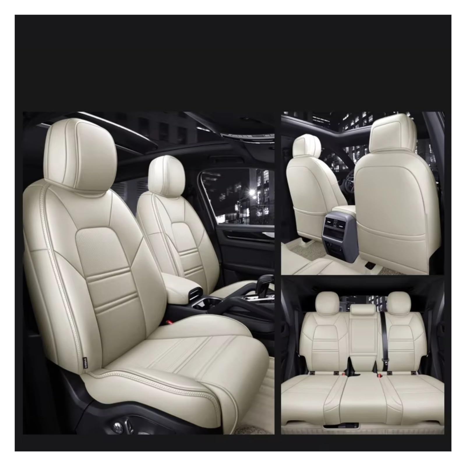 Für Cayenne Für Macan Für Panamera Autositzbezüge Vollständiger Satz Mittelperforiertes Echtleder Pu Auto Sitzbezüge(Beige) von Dtbdfak