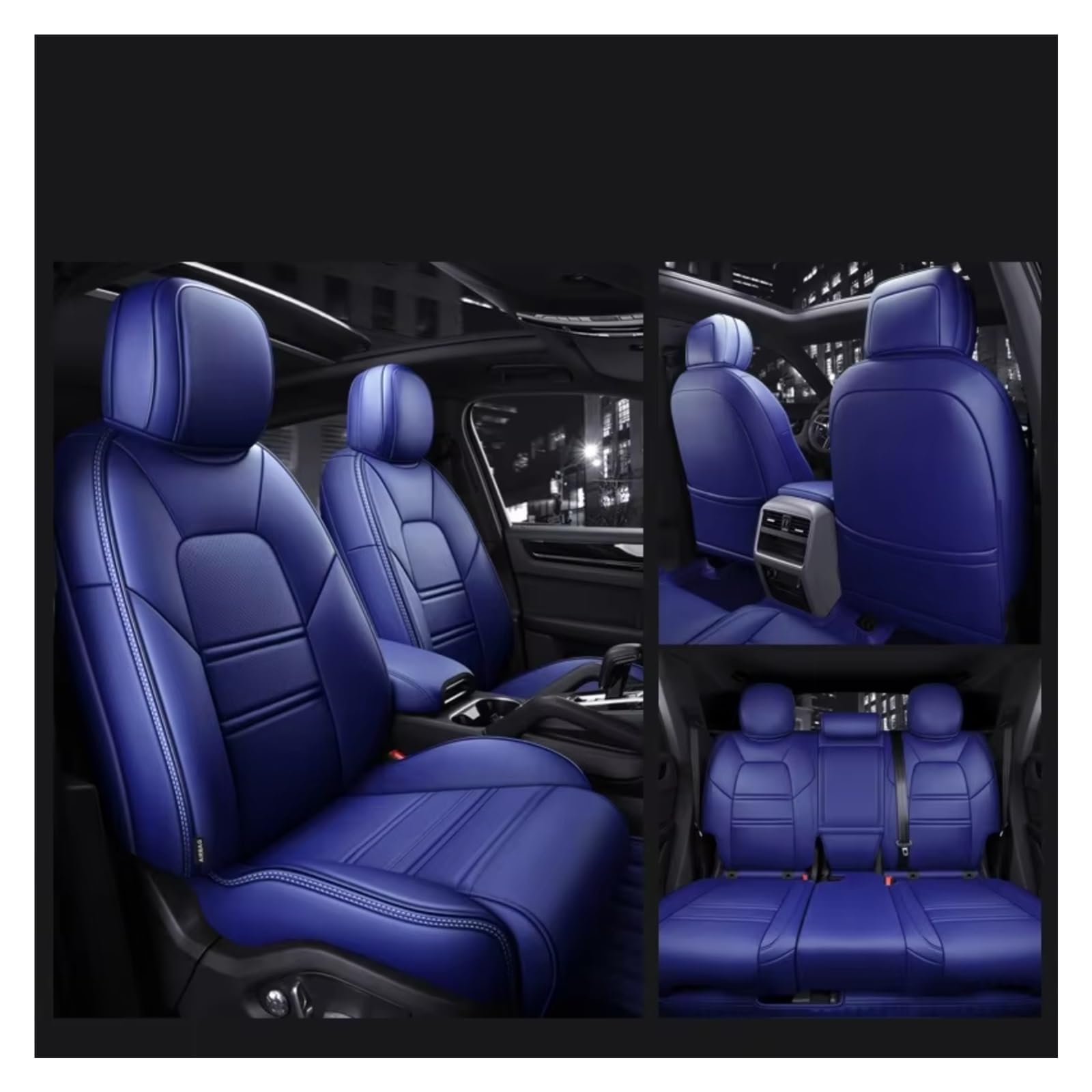 Für Cayenne Für Macan Für Panamera Autositzbezüge Vollständiger Satz Mittelperforiertes Echtleder Pu Auto Sitzbezüge(Blue) von Dtbdfak