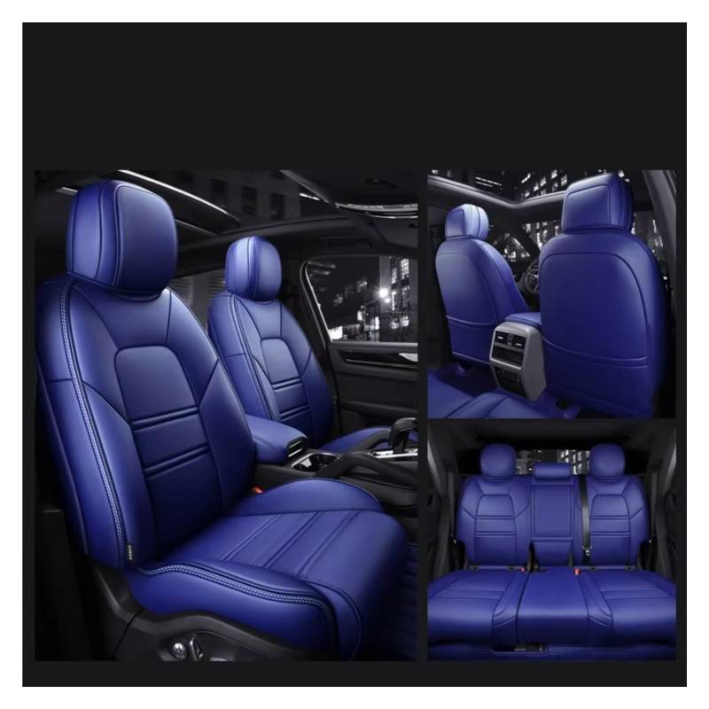 Für Cayenne Für Macan Für Panamera Autositzbezüge Vollständiger Satz Mittelperforiertes Echtleder Pu Auto Sitzbezüge(Blue) von Dtbdfak