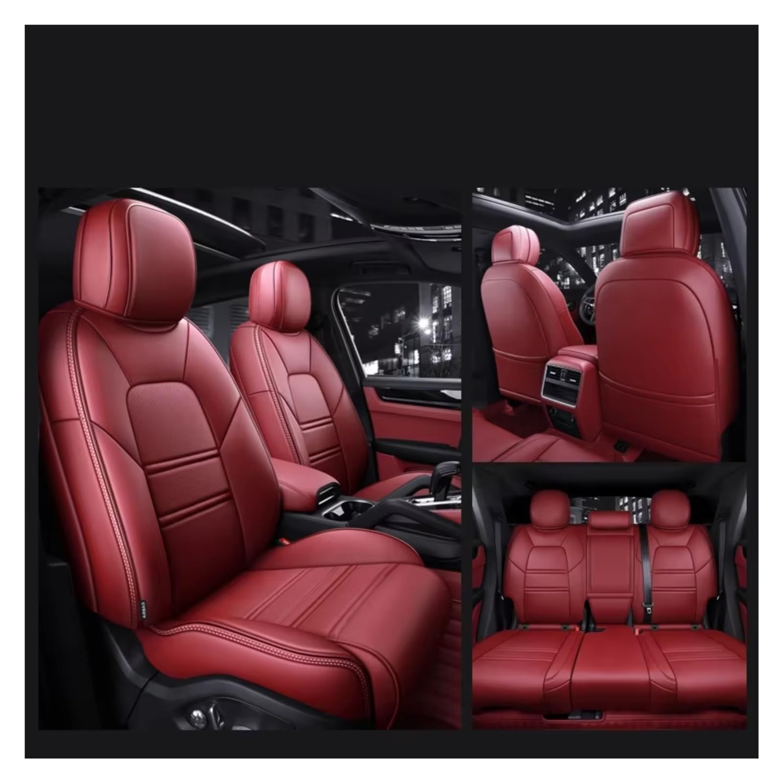 Für Cayenne Für Macan Für Panamera Autositzbezüge Vollständiger Satz Mittelperforiertes Echtleder Pu Auto Sitzbezüge(Burgundy) von Dtbdfak