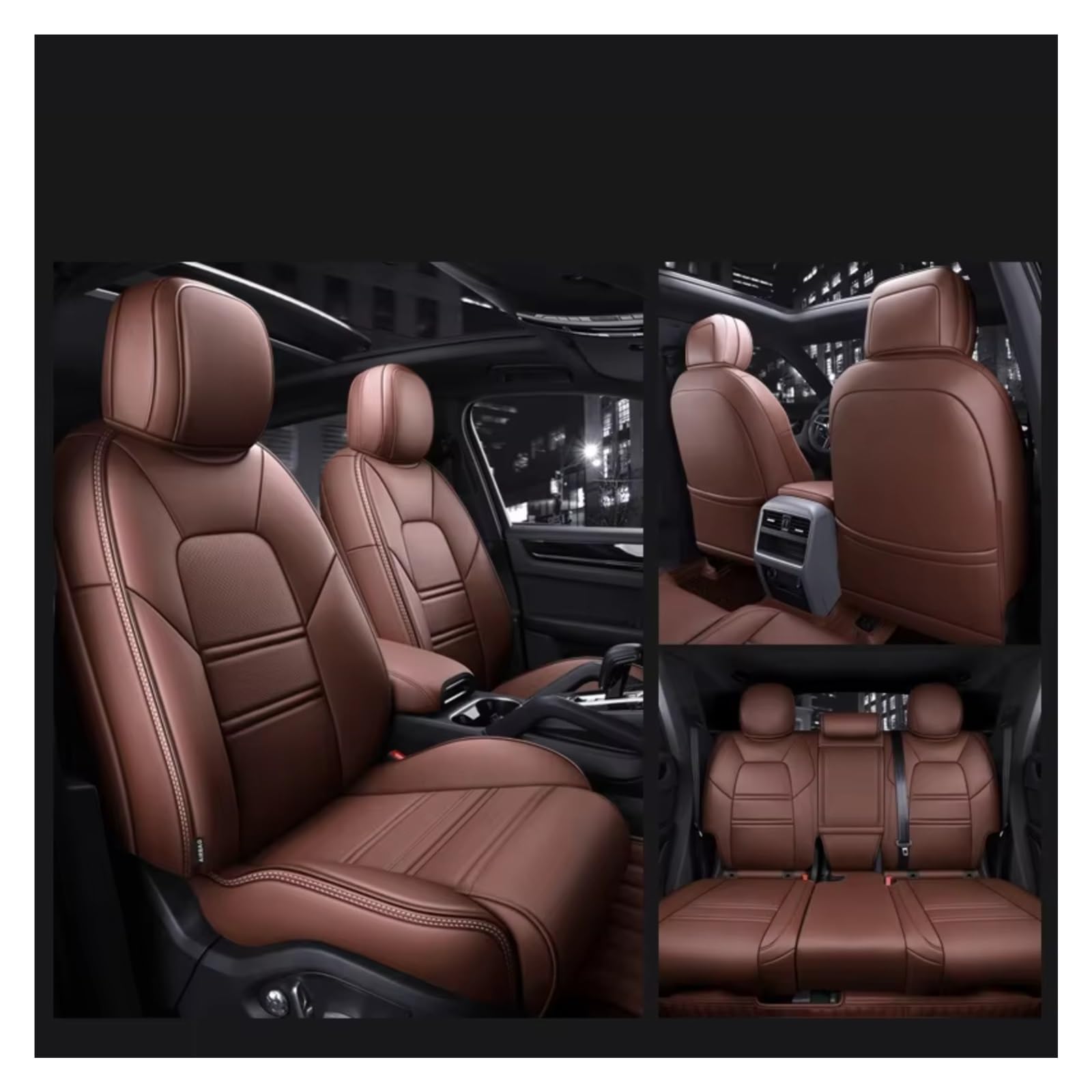 Für Cayenne Für Macan Für Panamera Autositzbezüge Vollständiger Satz Mittelperforiertes Echtleder Pu Auto Sitzbezüge(Coffee) von Dtbdfak