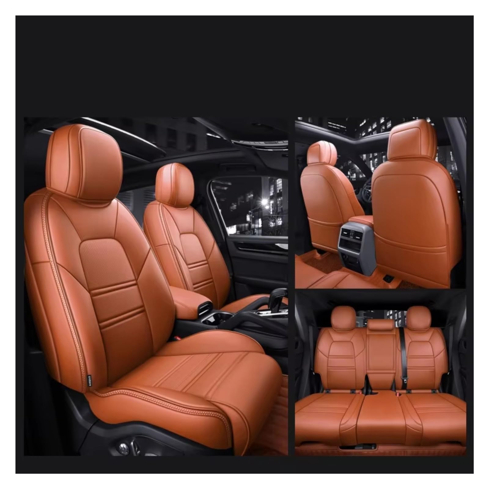 Für Cayenne Für Macan Für Panamera Autositzbezüge Vollständiger Satz Mittelperforiertes Echtleder Pu Auto Sitzbezüge(Orange) von Dtbdfak