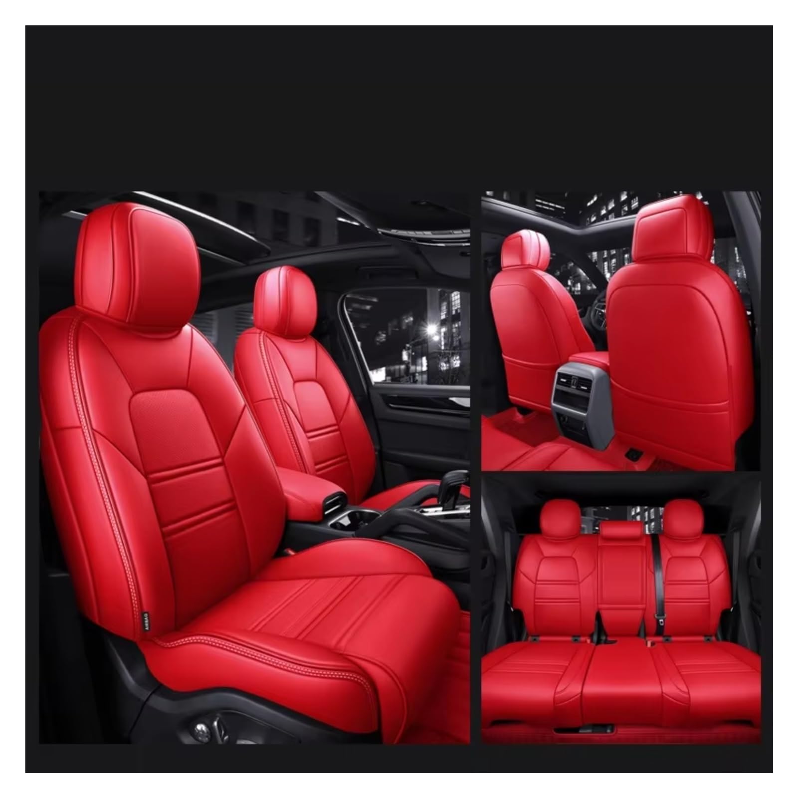 Für Cayenne Für Macan Für Panamera Autositzbezüge Vollständiger Satz Mittelperforiertes Echtleder Pu Auto Sitzbezüge(Red) von Dtbdfak