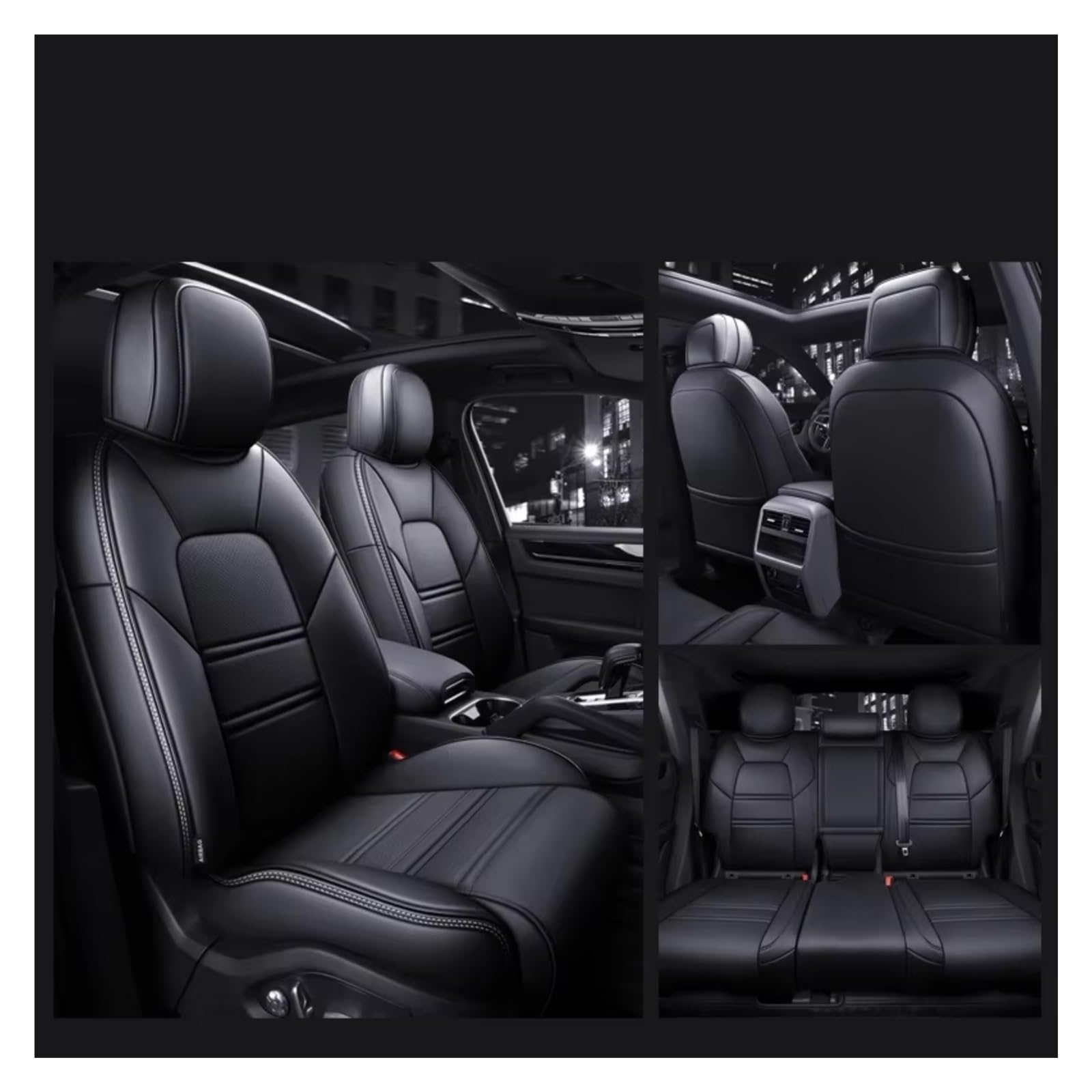 Für Cayenne Für Macan Für Panamera Autositzbezüge Vollständiger Satz Mittelperforiertes Echtleder Pu Auto Sitzbezüge(Schwarz) von Dtbdfak