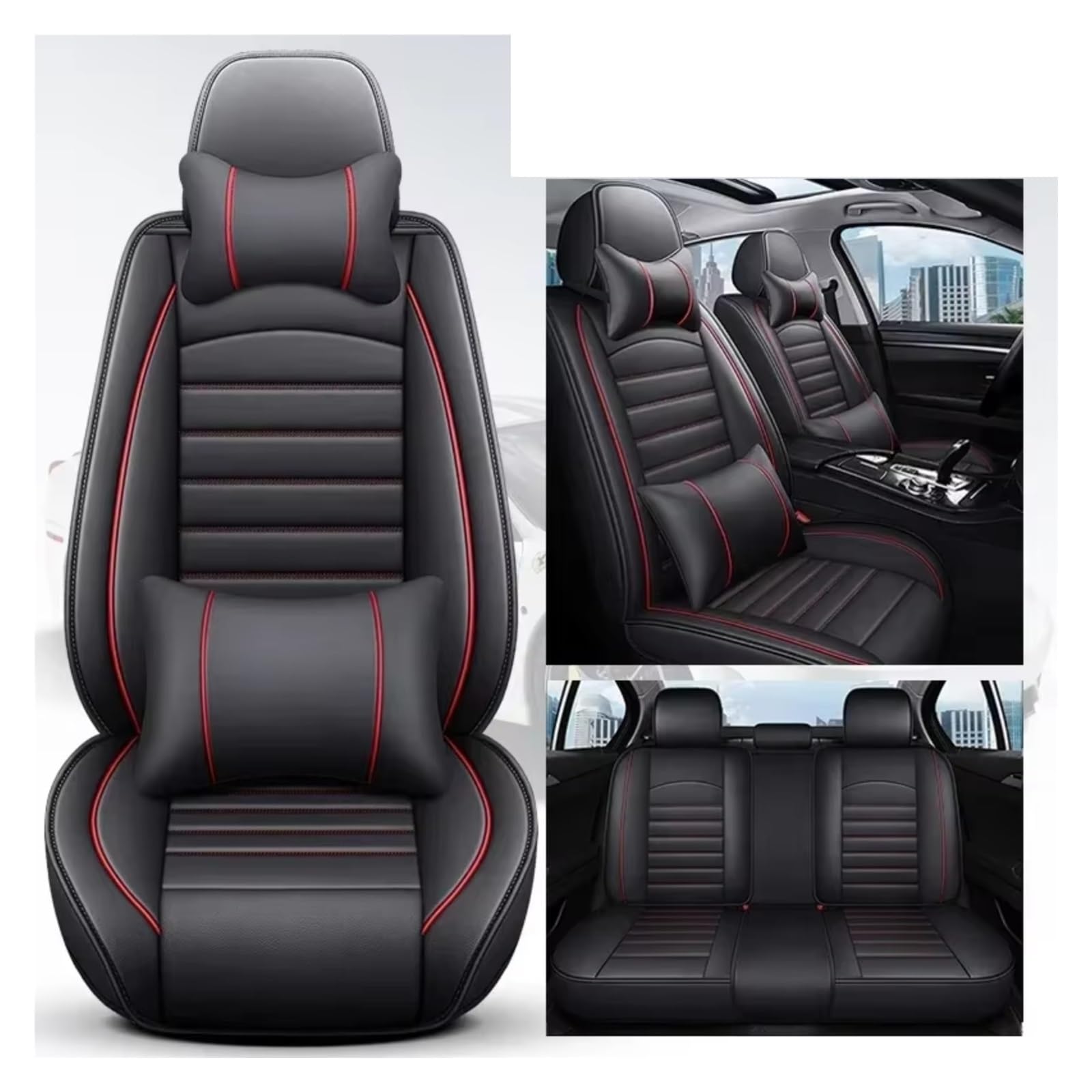 Für Ford Für Fiesta Für Fusion Für Mondeo Für Taurus Für Mustang Auto Sitz Abdeckung Vollständige Abdeckung Auto Sitz Abdeckung Auto Sitzbezüge(I Black Red Pillow) von Dtbdfak