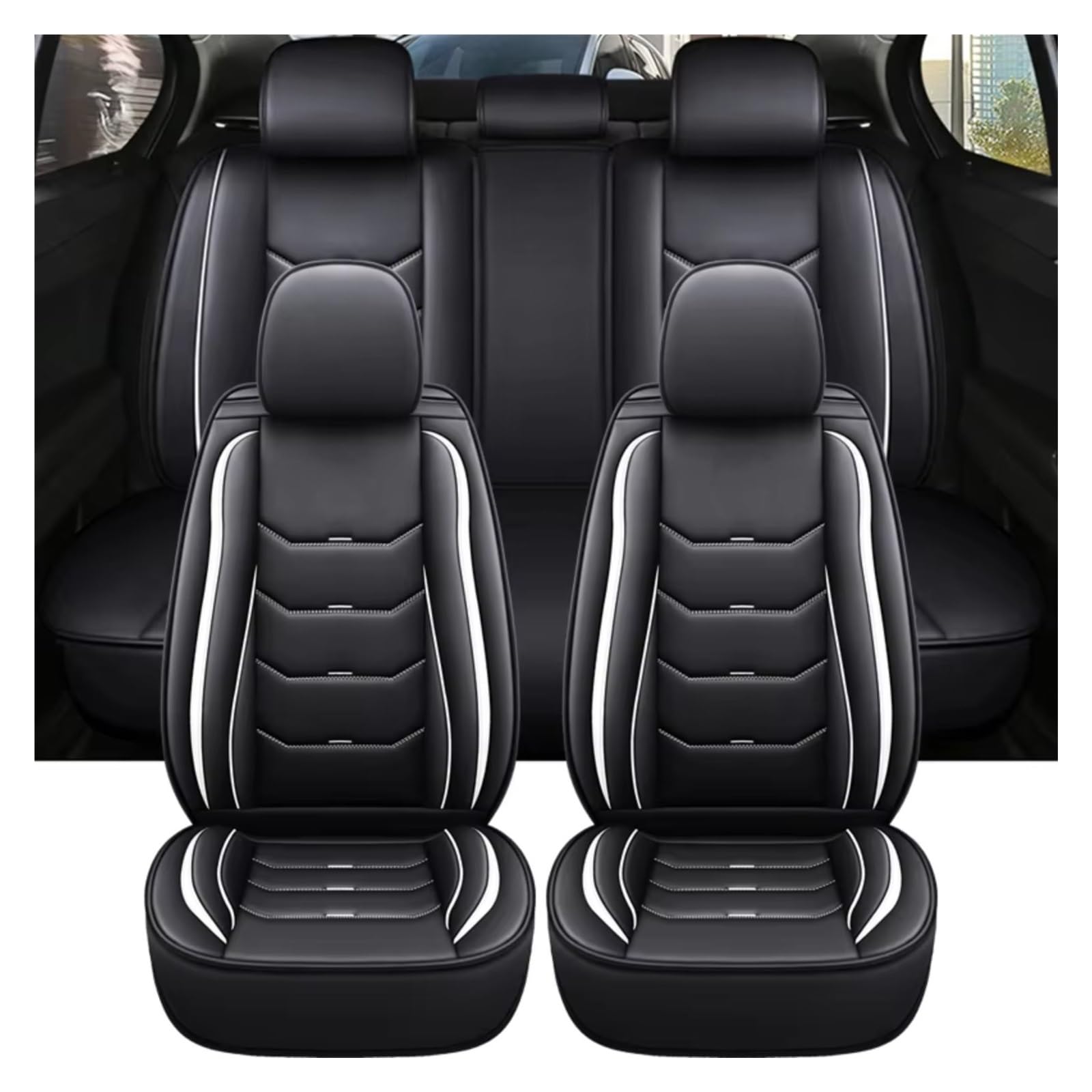 Für Hyundai Für Tucson Accsesories Innenbezüge Leder Autositzbezug Autositzschutz Auto Sitzbezüge(C 5 PCS) von Dtbdfak