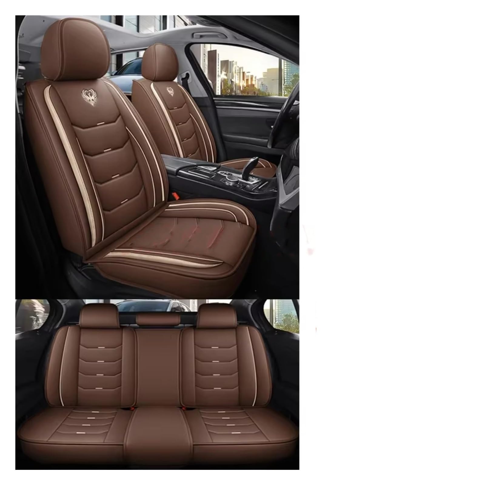 Für Hyundai Für Tucson Für Santa FE I30 I40 Für Veloster Für Genesis Für Venue Pu Leder Auto Sitz Abdeckung Auto Sitzbezüge(F Beige 5 Seat) von Dtbdfak