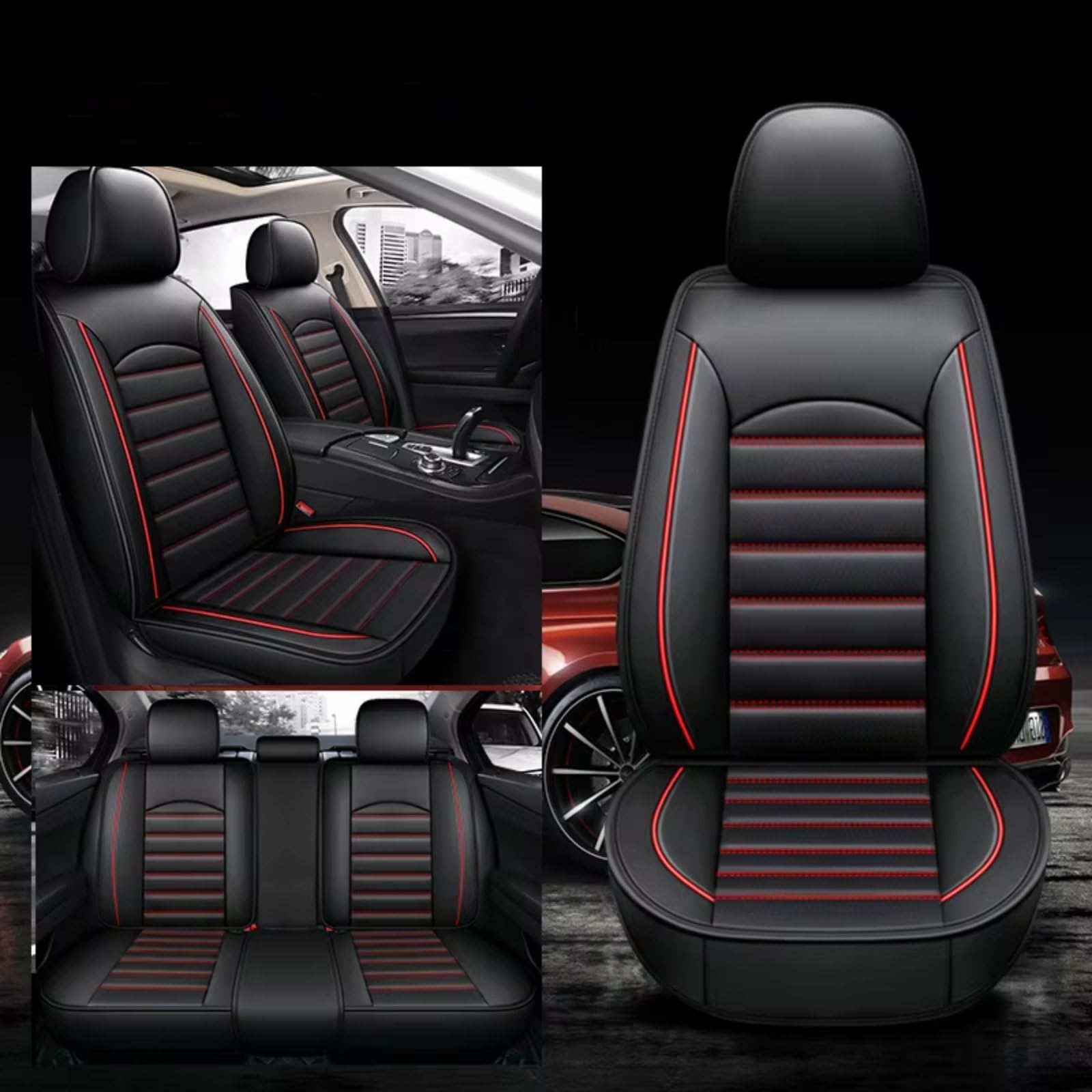 Für KIA Für Ceed Für Rio Carens Für Camival Für Ceed Für Picanto Für Telluride Für Cerato Für Cadenza K3 K5 K9 Auto Sitz Abdeckung Auto Sitzbezüge(B Black Red 5 Seat) von Dtbdfak
