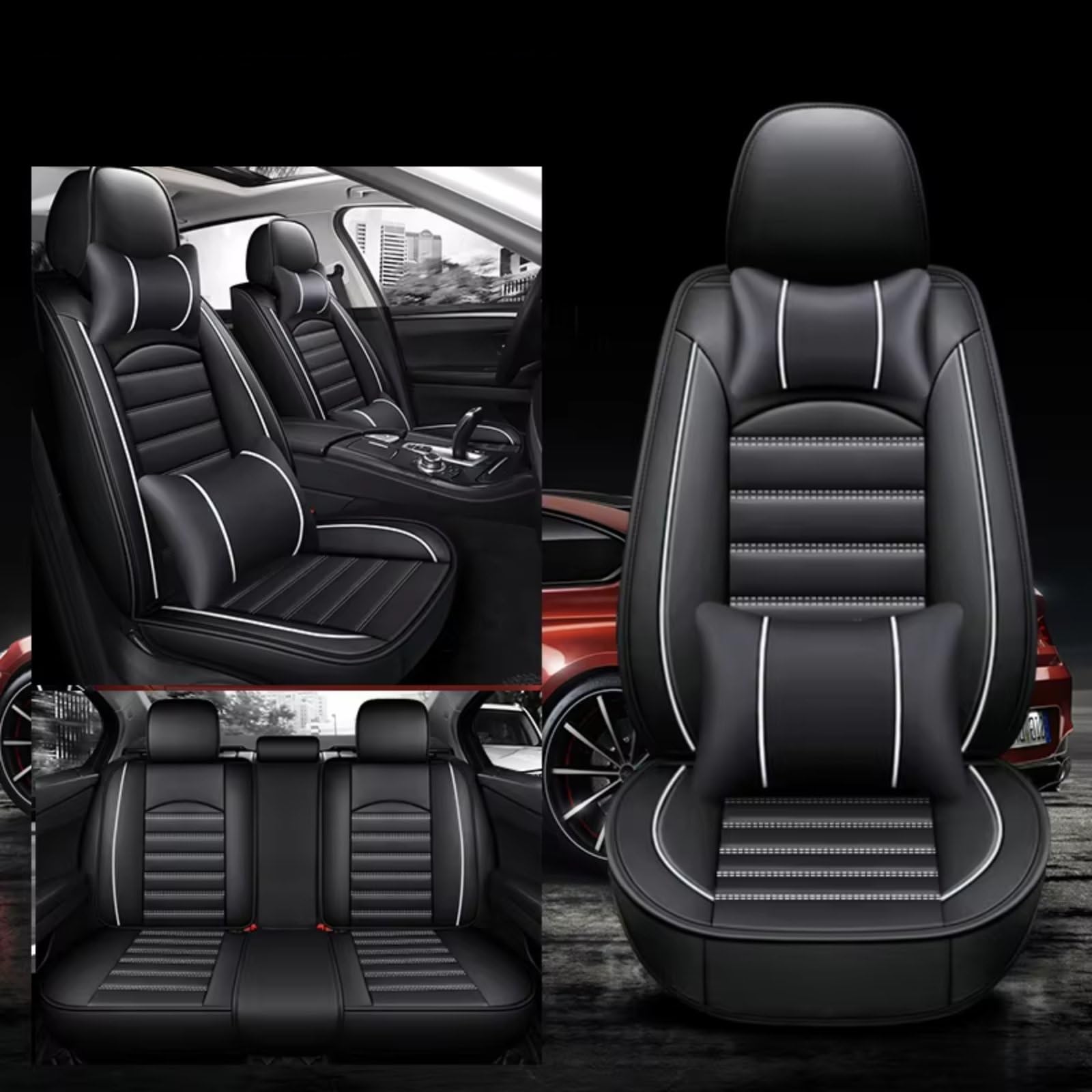 Für KIA Für Ceed Für Rio Carens Für Camival Für Ceed Für Picanto Für Telluride Für Cerato Für Cadenza K3 K5 K9 Auto Sitz Abdeckung Auto Sitzbezüge(H Black White 5 Seat) von Dtbdfak