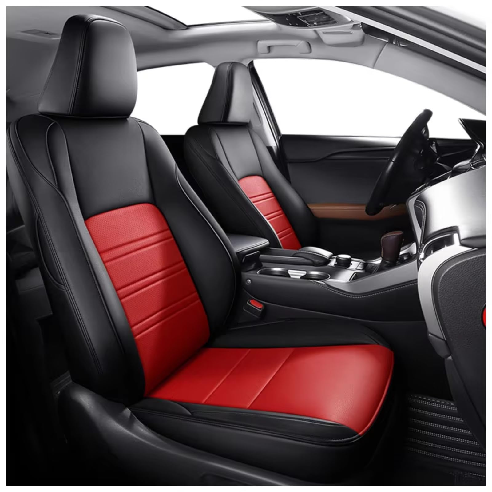 Für Lexus RX300 RX350 RX450 EX UX NX CT Autozubehör Sitzbezüge Für 5 Sitze Vollständiger Satz Lederspezifisch Auto Sitzbezüge(A Black red) von Dtbdfak