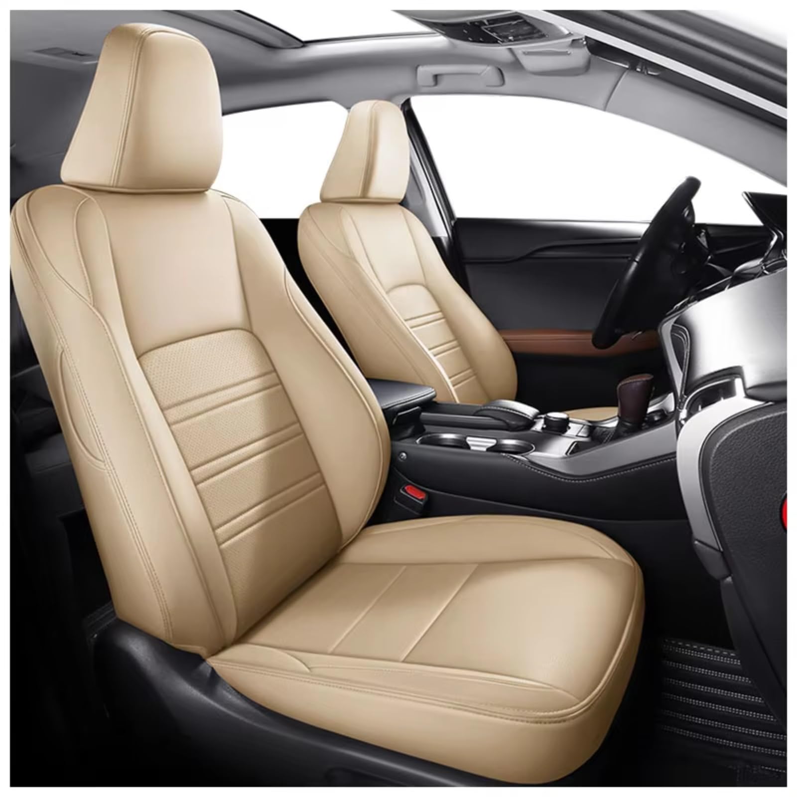 Für Lexus RX300 RX350 RX450 EX UX NX CT Autozubehör Sitzbezüge Für 5 Sitze Vollständiger Satz Lederspezifisch Auto Sitzbezüge(G beige) von Dtbdfak