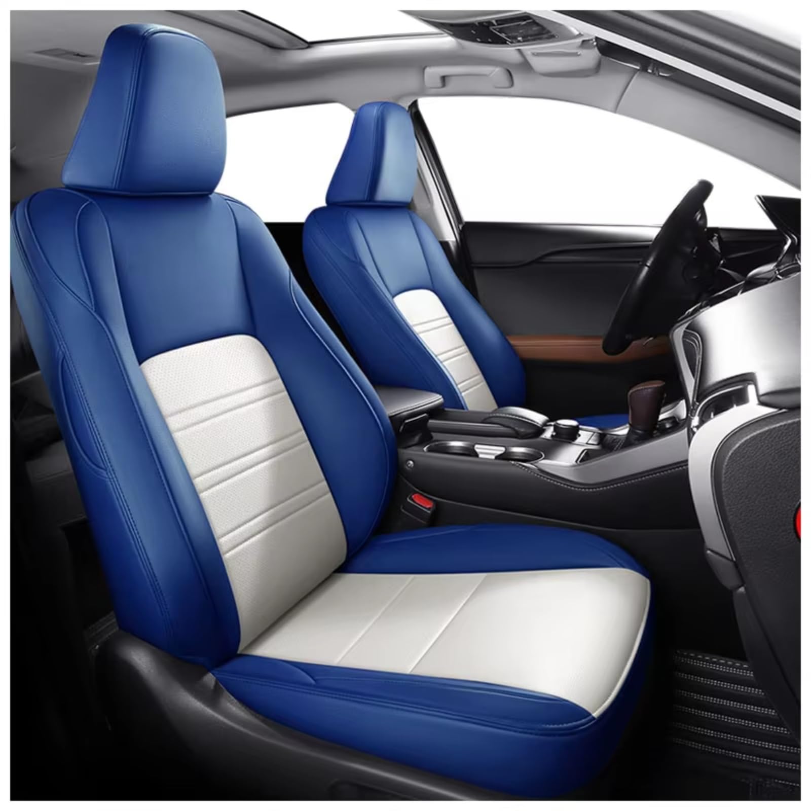 Für Lexus RX300 RX350 RX450 EX UX NX CT Autozubehör Sitzbezüge Für 5 Sitze Vollständiger Satz Lederspezifisch Auto Sitzbezüge(J Blue White) von Dtbdfak