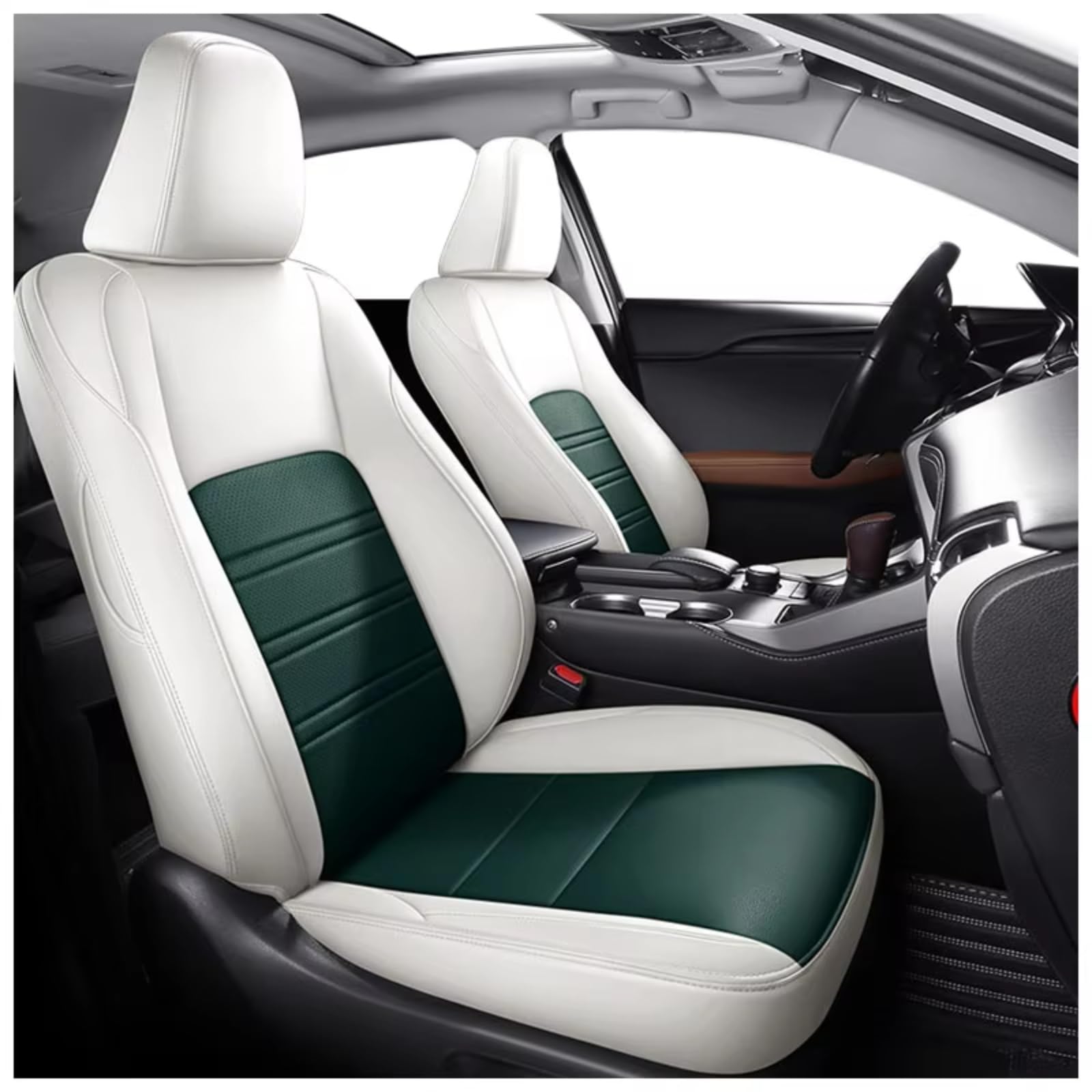 Für Lexus RX300 RX350 RX450 EX UX NX CT Autozubehör Sitzbezüge Für 5 Sitze Vollständiger Satz Lederspezifisch Auto Sitzbezüge(K White Green) von Dtbdfak