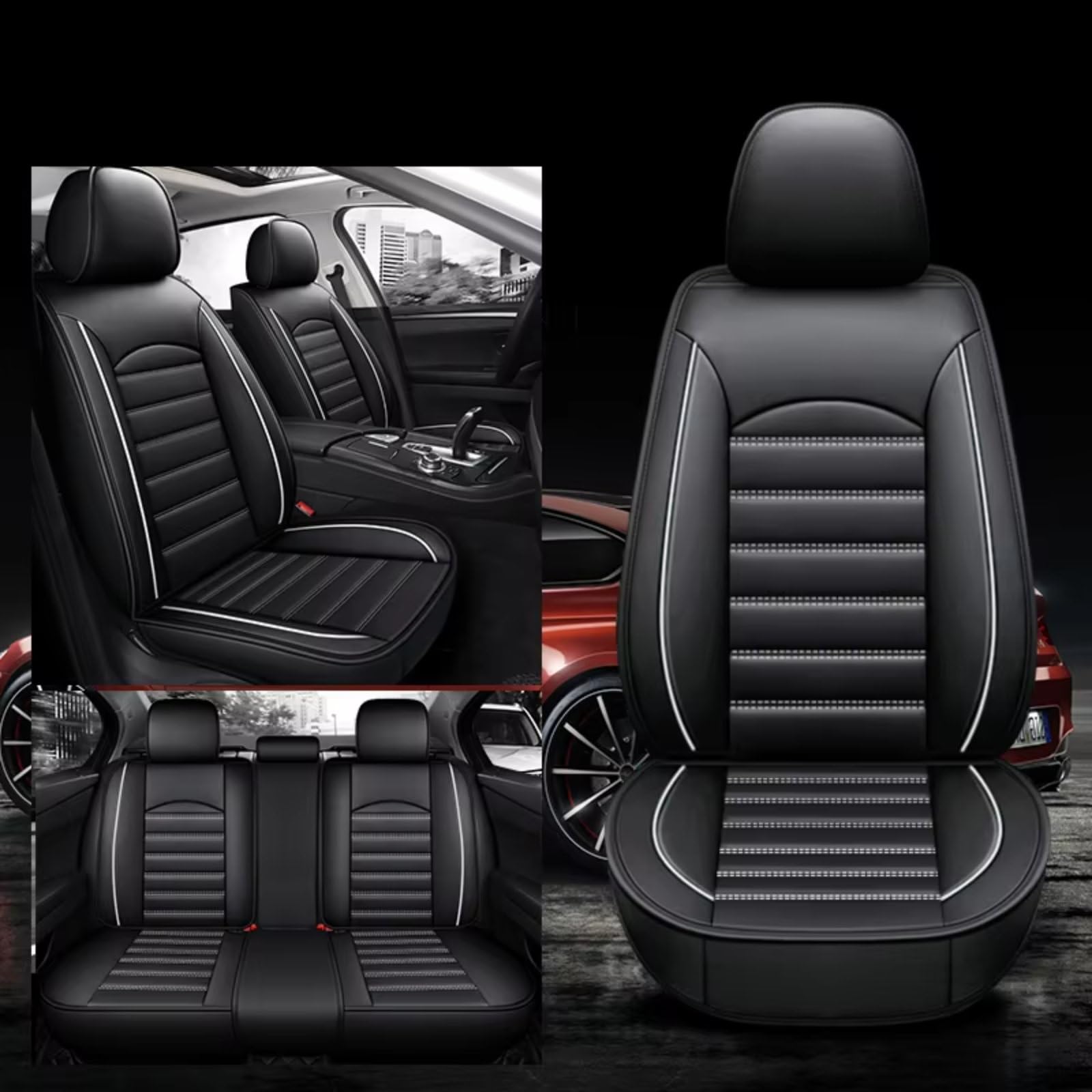 Für MG ZS GT HS Für RX5 Für MG5 Für MG6 Auto Zubehör Innen Details Seat Protector Auto Sitz Abdeckung Auto Sitzbezüge(F Black White 5 Seat) von Dtbdfak