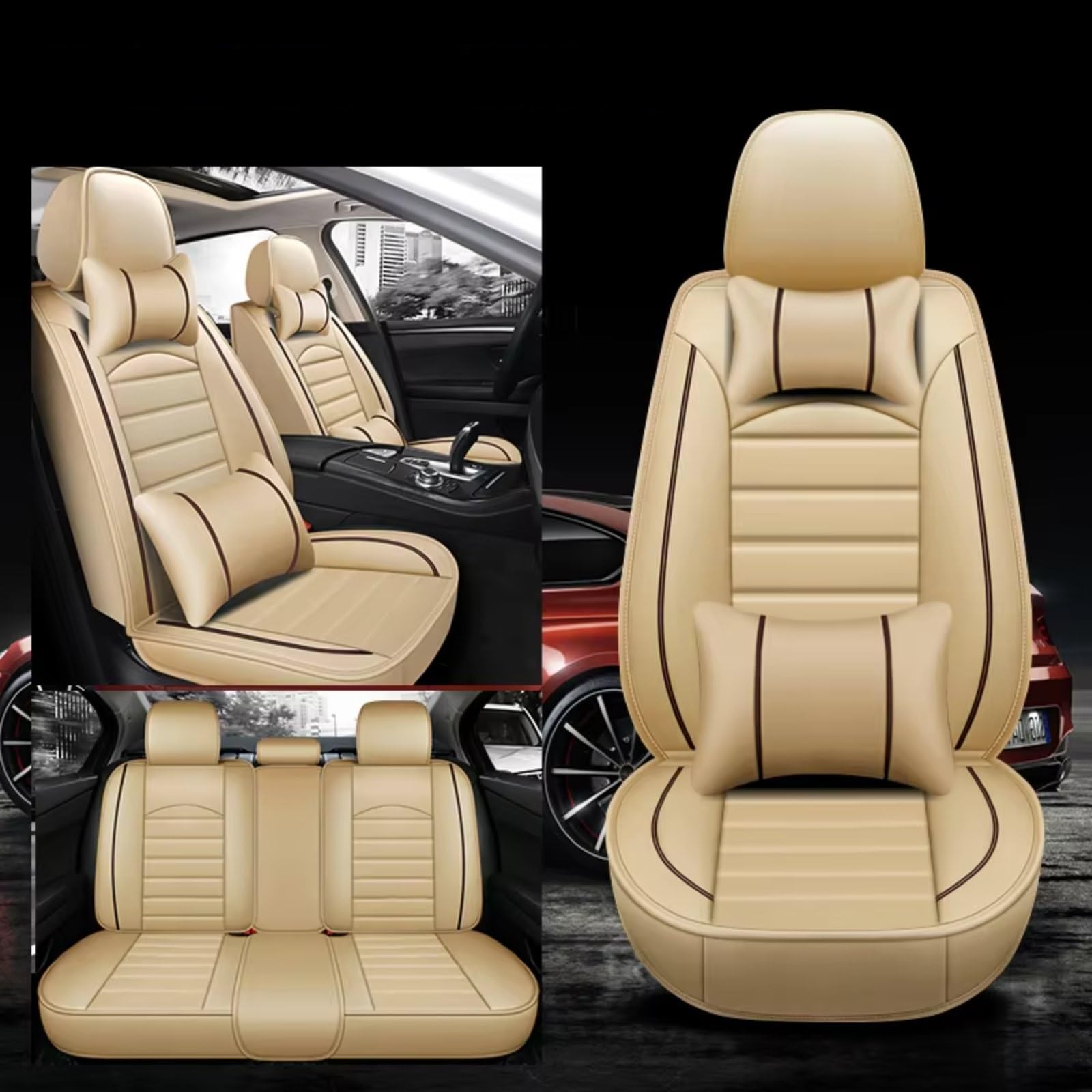 Für MG ZS GT HS Für RX5 Für MG5 Für MG6 Auto Zubehör Innen Details Seat Protector Auto Sitz Abdeckung Auto Sitzbezüge(G Beige 5 Seat) von Dtbdfak