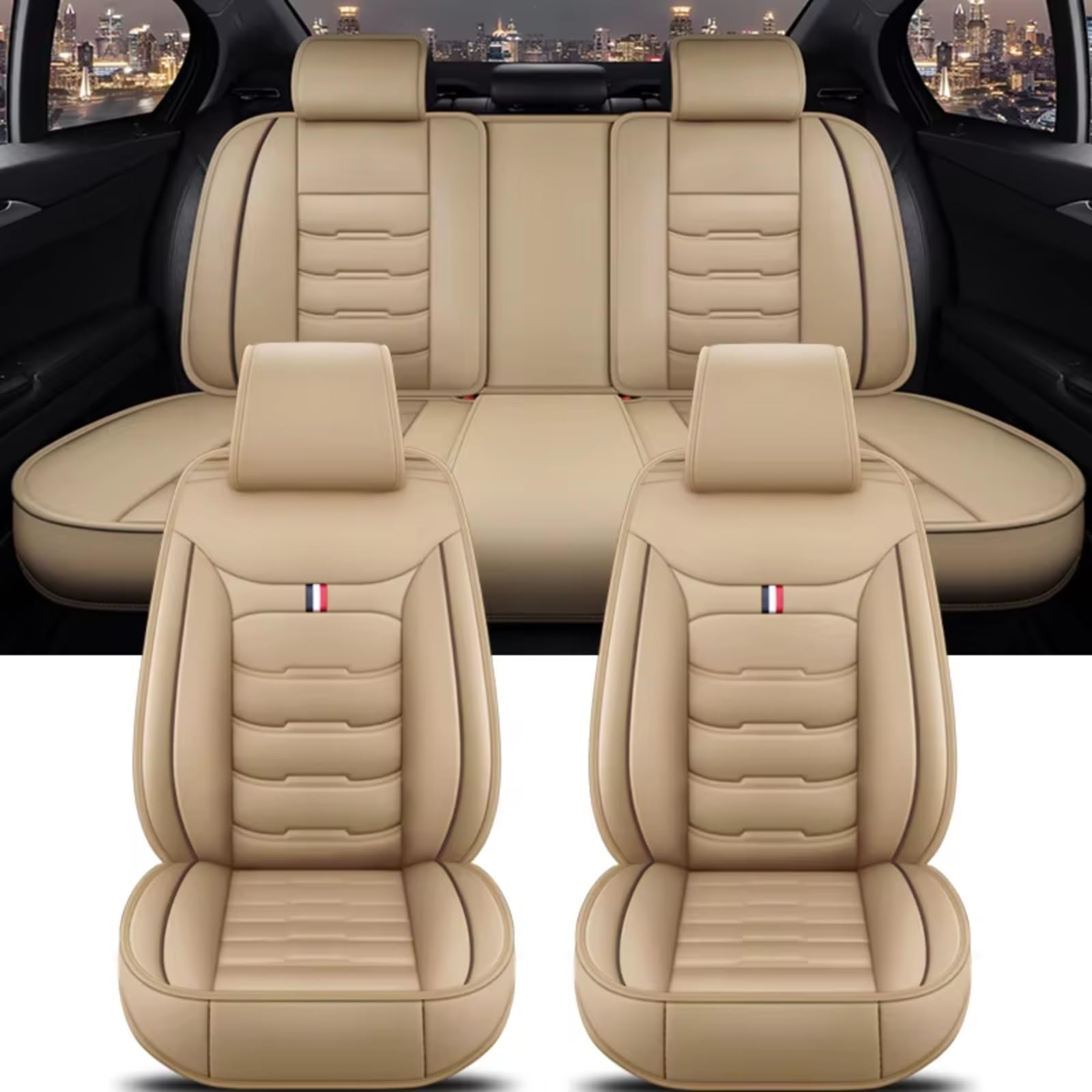 Für Mitsubishi Für Outlander ASX Für Eclipse Für Lancer Für Pajero Für Sport Für Zinger Für Galant Für Triton Auto Sitzbezug Auto Sitzbezüge(G Beige 5 Seat) von Dtbdfak