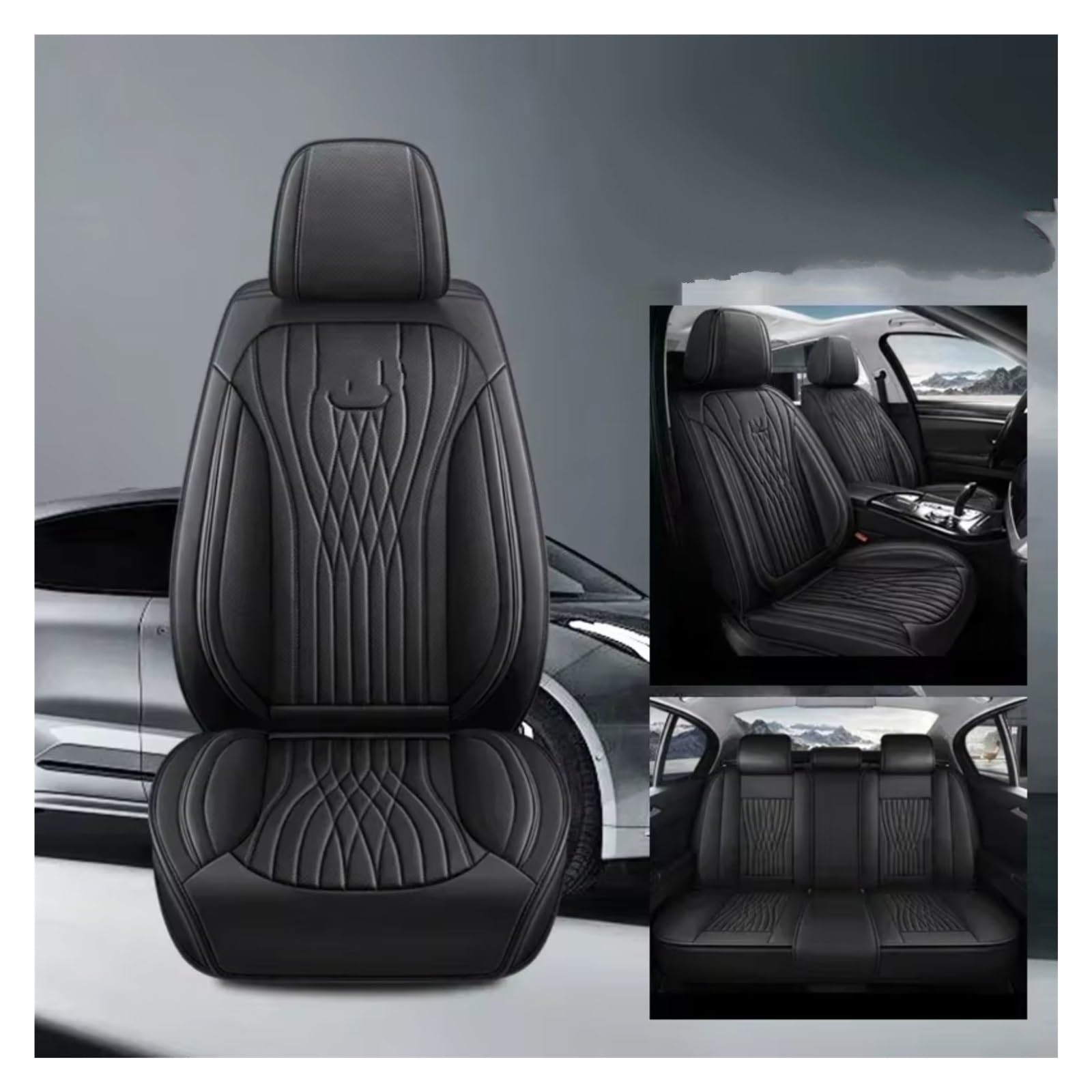 Für Mitsubishi Für Outlander Für ASX Für Eclipse Für Lancer Für Pajero Für Sport Für Zinger Pu Leder Auto Sitz Abdeckung Auto Sitzbezüge(C Black 5 Seat) von Dtbdfak