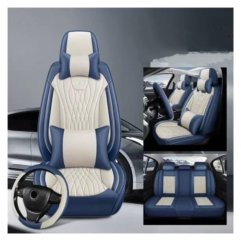Für Mitsubishi Für Outlander Für ASX Für Eclipse Für Lancer Für Pajero Für Sport Für Zinger Pu Leder Auto Sitz Abdeckung Auto Sitzbezüge(J Blue White 5 Seat) von Dtbdfak