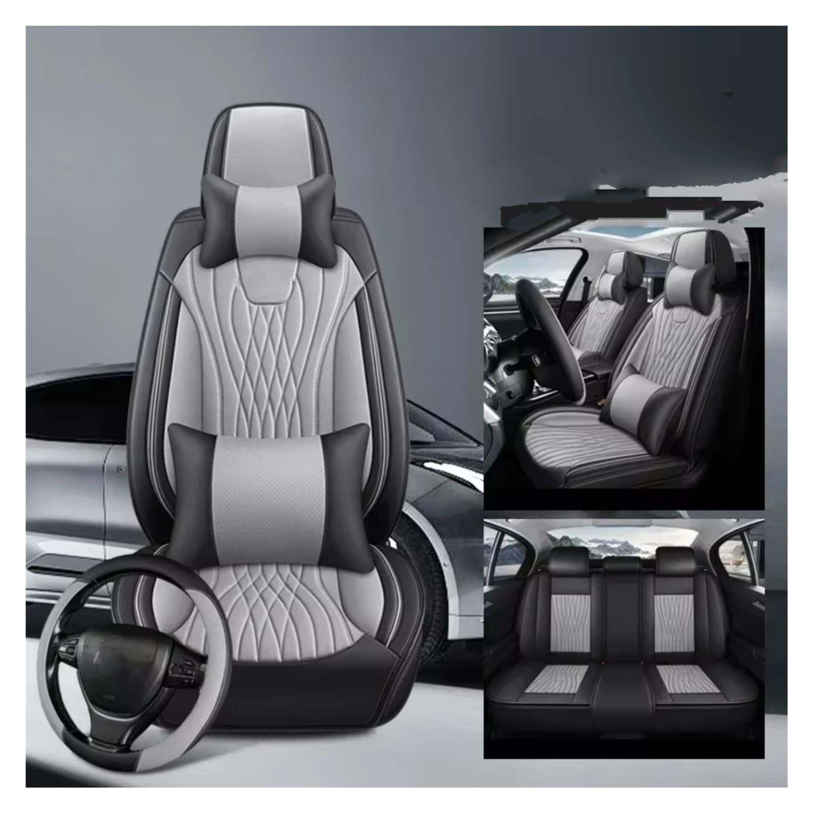 Für Mitsubishi Für Outlander Für ASX Für Eclipse Für Lancer Für Pajero Für Sport Für Zinger Pu Leder Auto Sitz Abdeckung Auto Sitzbezüge(K Gray 5 Seat) von Dtbdfak
