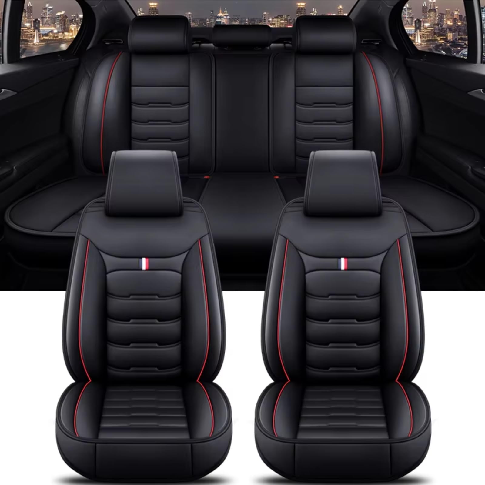 Für Peugeot Alle Automodelle 206 307SW 308 407 408 508sw 208 2008 3008 4008 5008 Autositzbezug Auto Sitzbezüge(D Black Red 5 Seat) von Dtbdfak